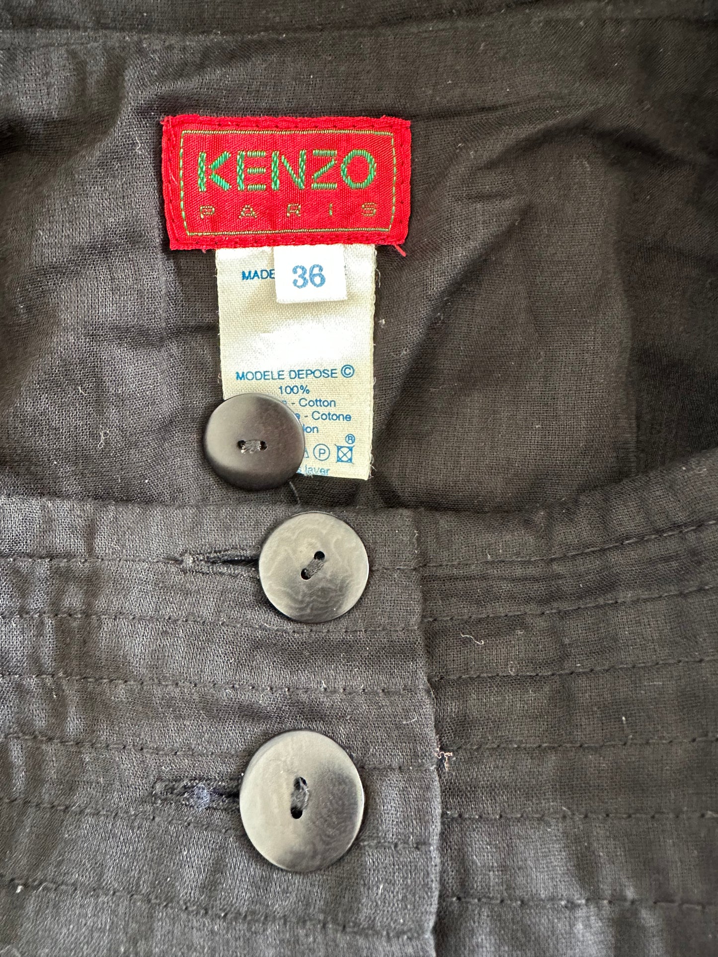 Vintage Kenzo Black Cotton Midi Skirt