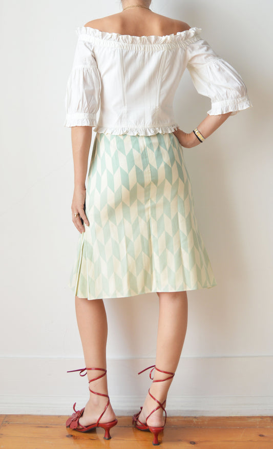 Chloé Green and White Harlequin Print Skirt