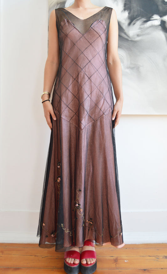 vintage chloe fw 1998 tulle and silk dress