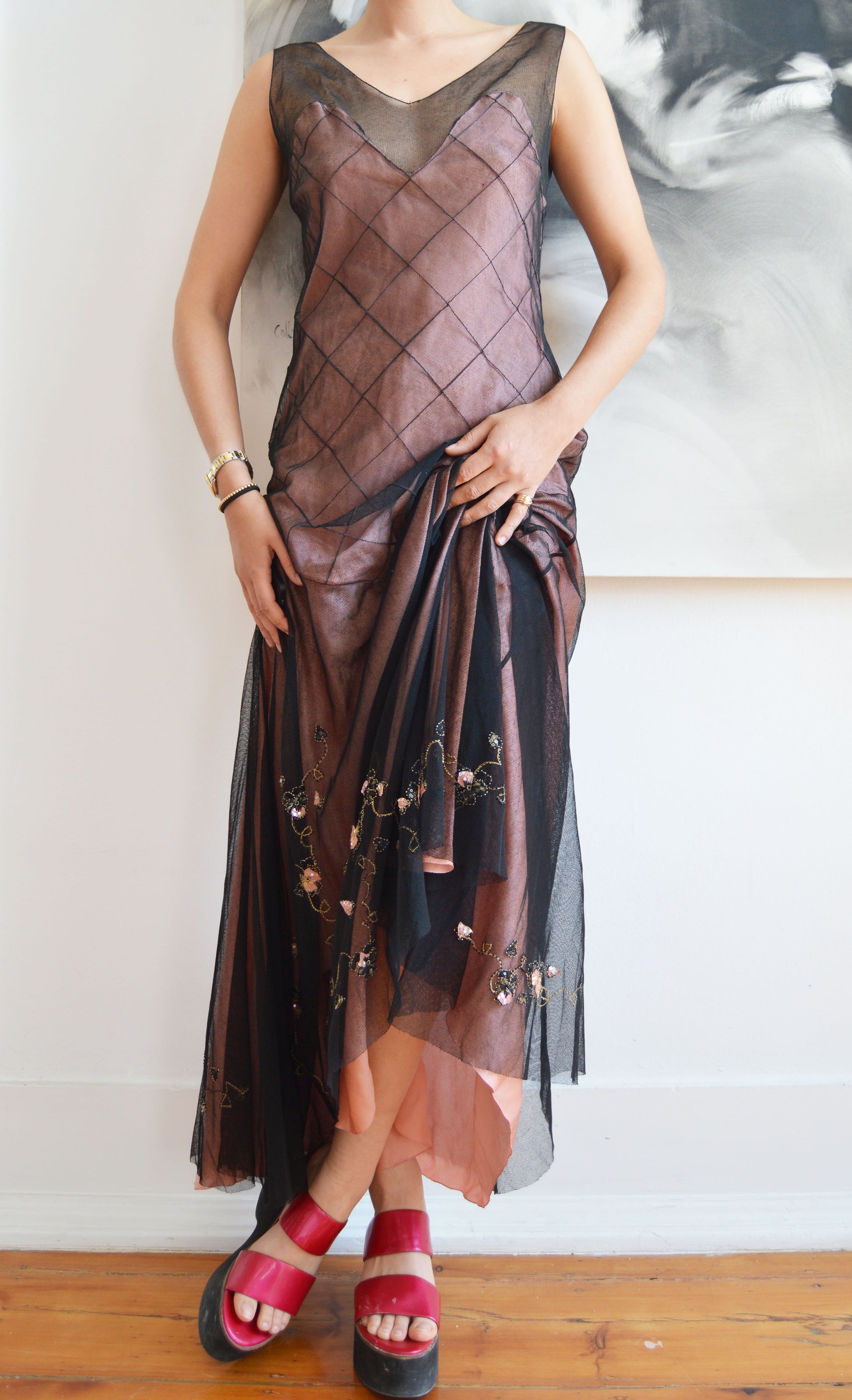 vintage chloe fw 1998 tulle and silk dress
