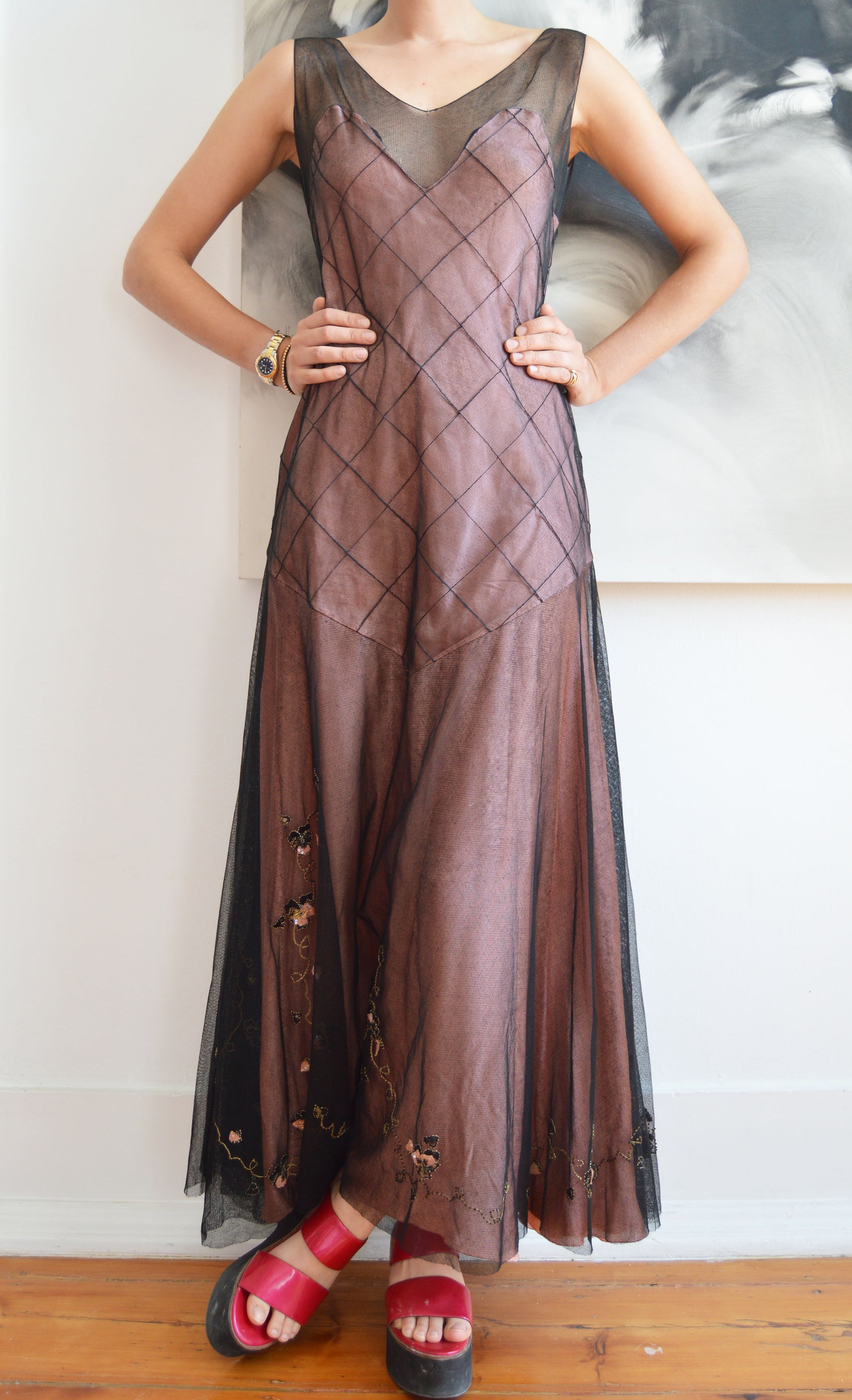 vintage chloe fw 1998 tulle and silk dress