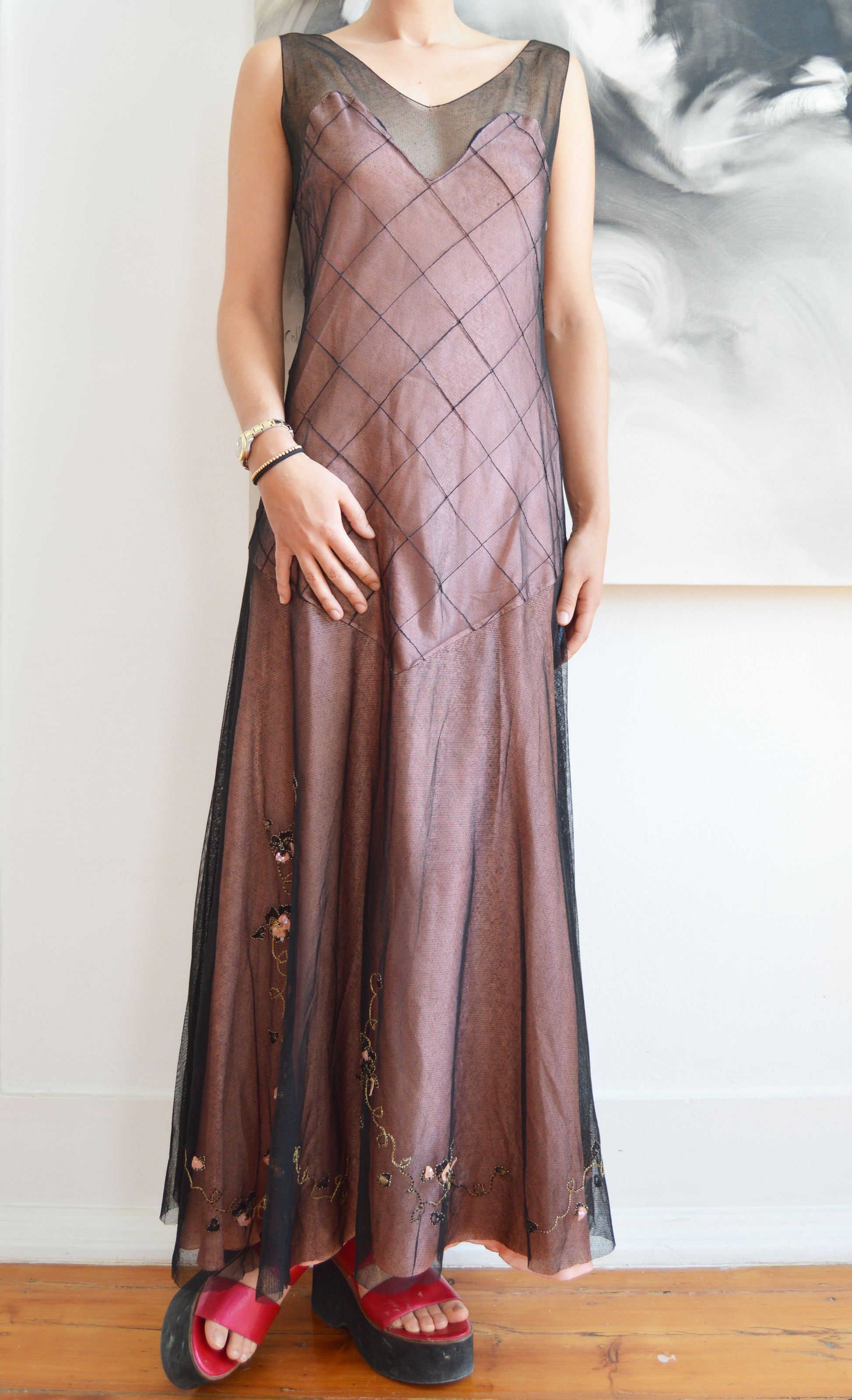 vintage chloe fw 1998 tulle and silk dress