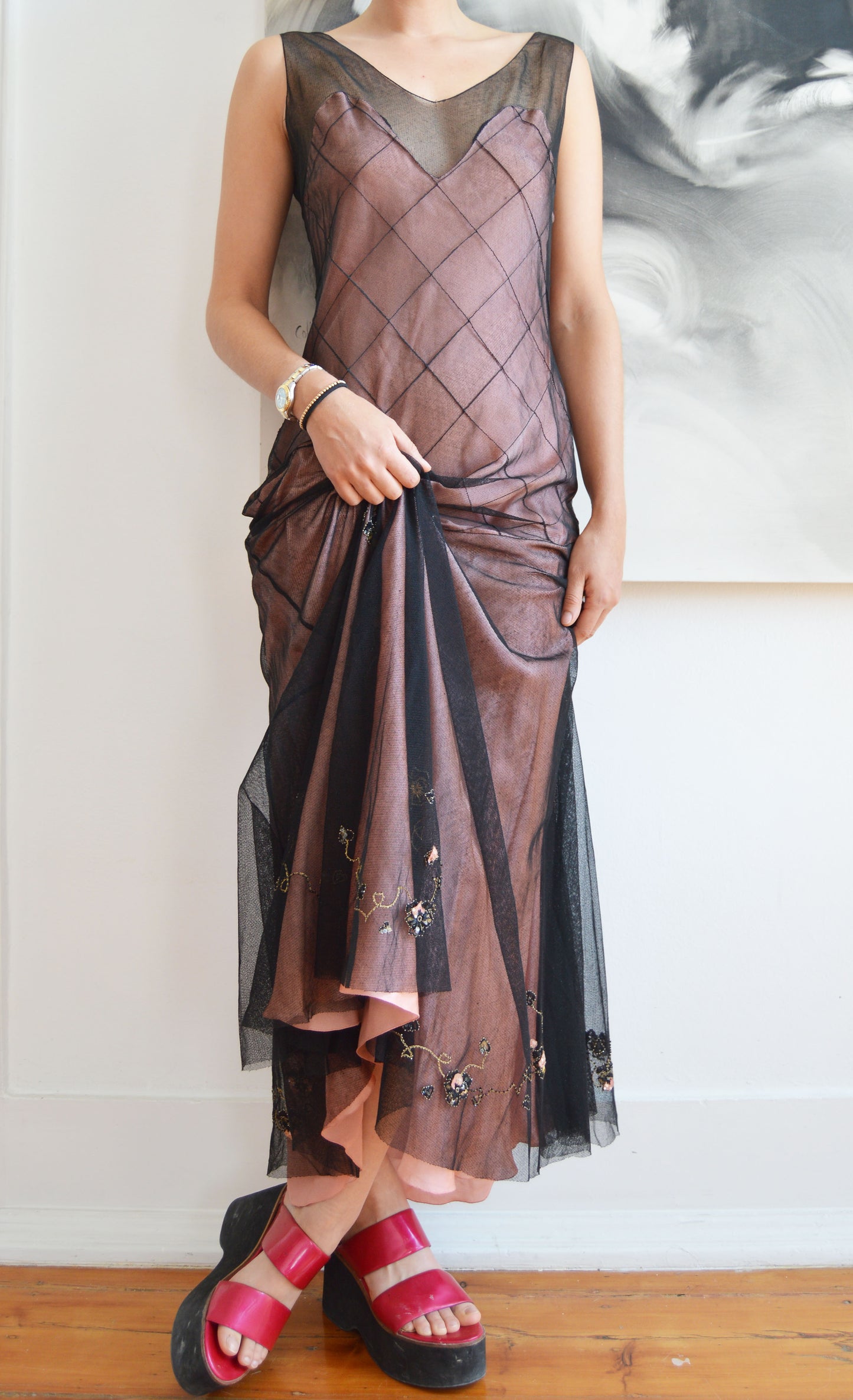 vintage chloe fw 1998 tulle and silk dress