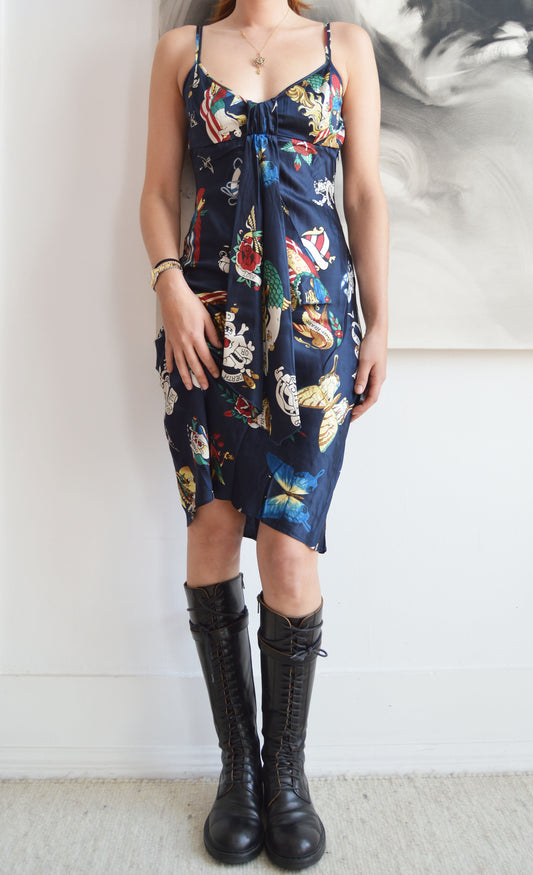 ice iceberg silk tattoo print dress