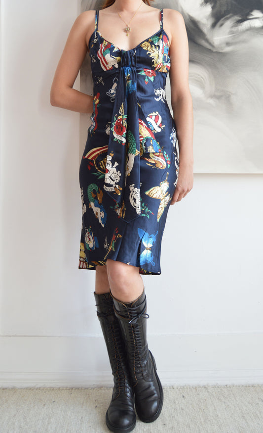 ice iceberg silk tattoo print dress