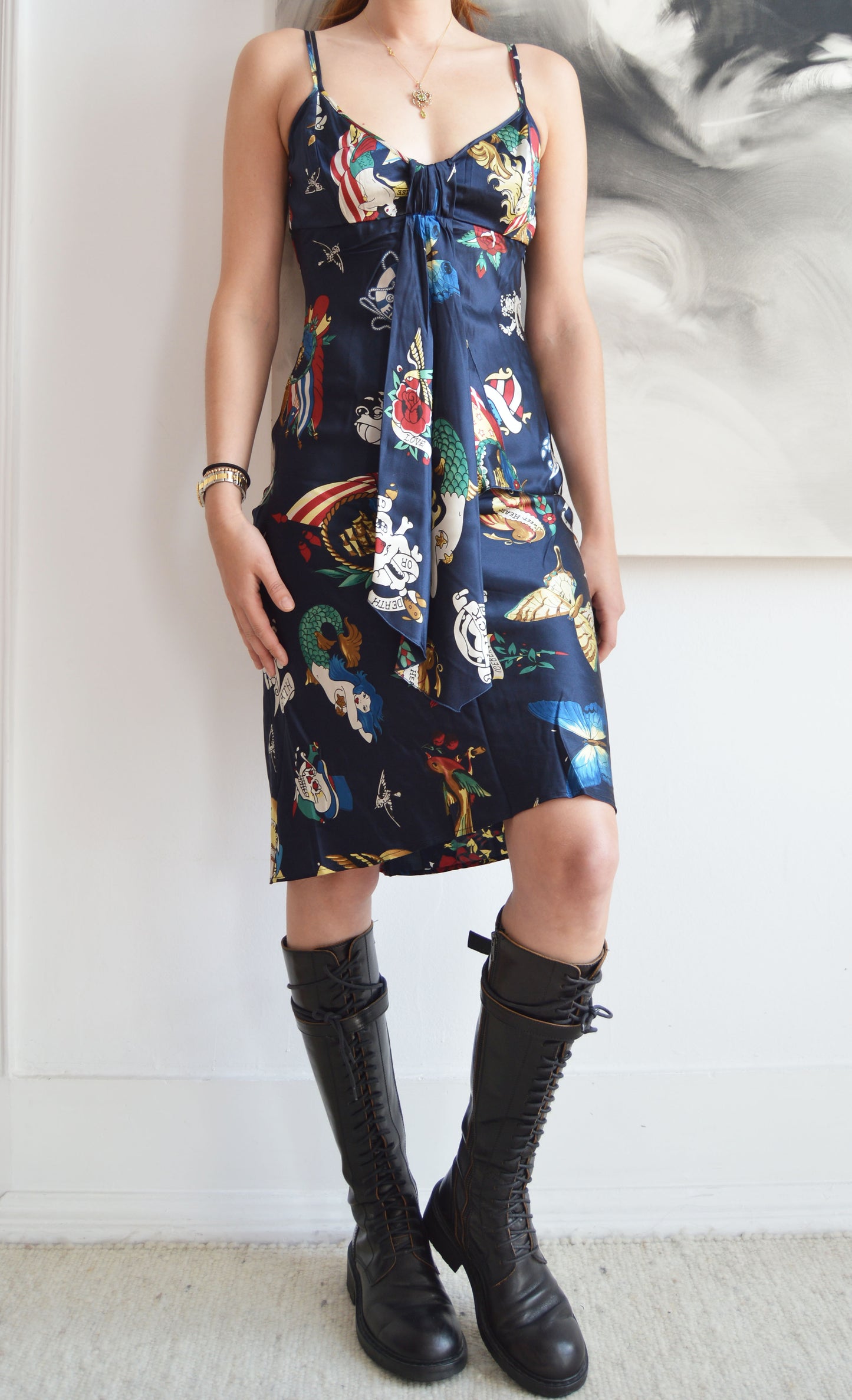 ice iceberg silk tattoo print dress