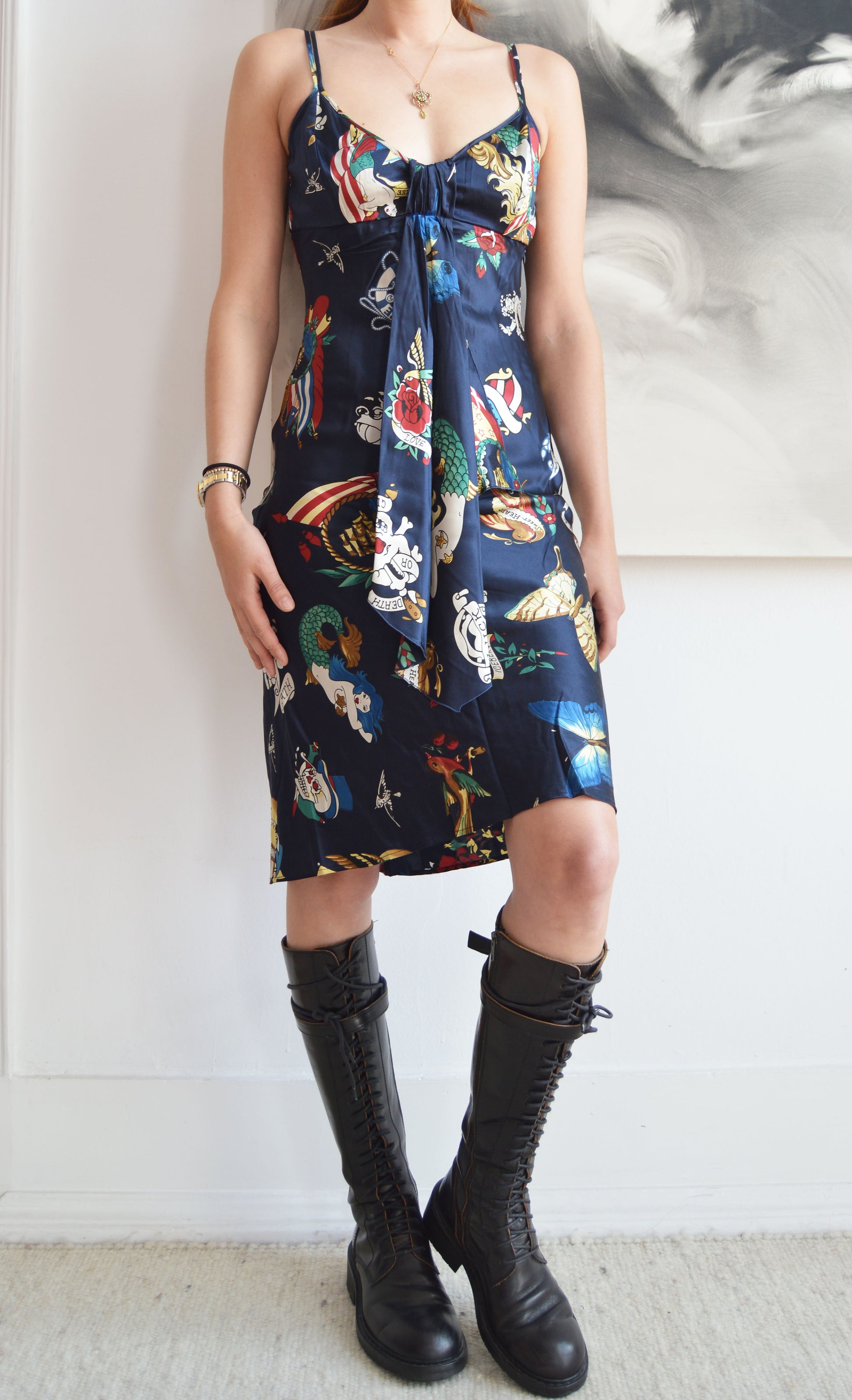 ice iceberg silk tattoo print dress