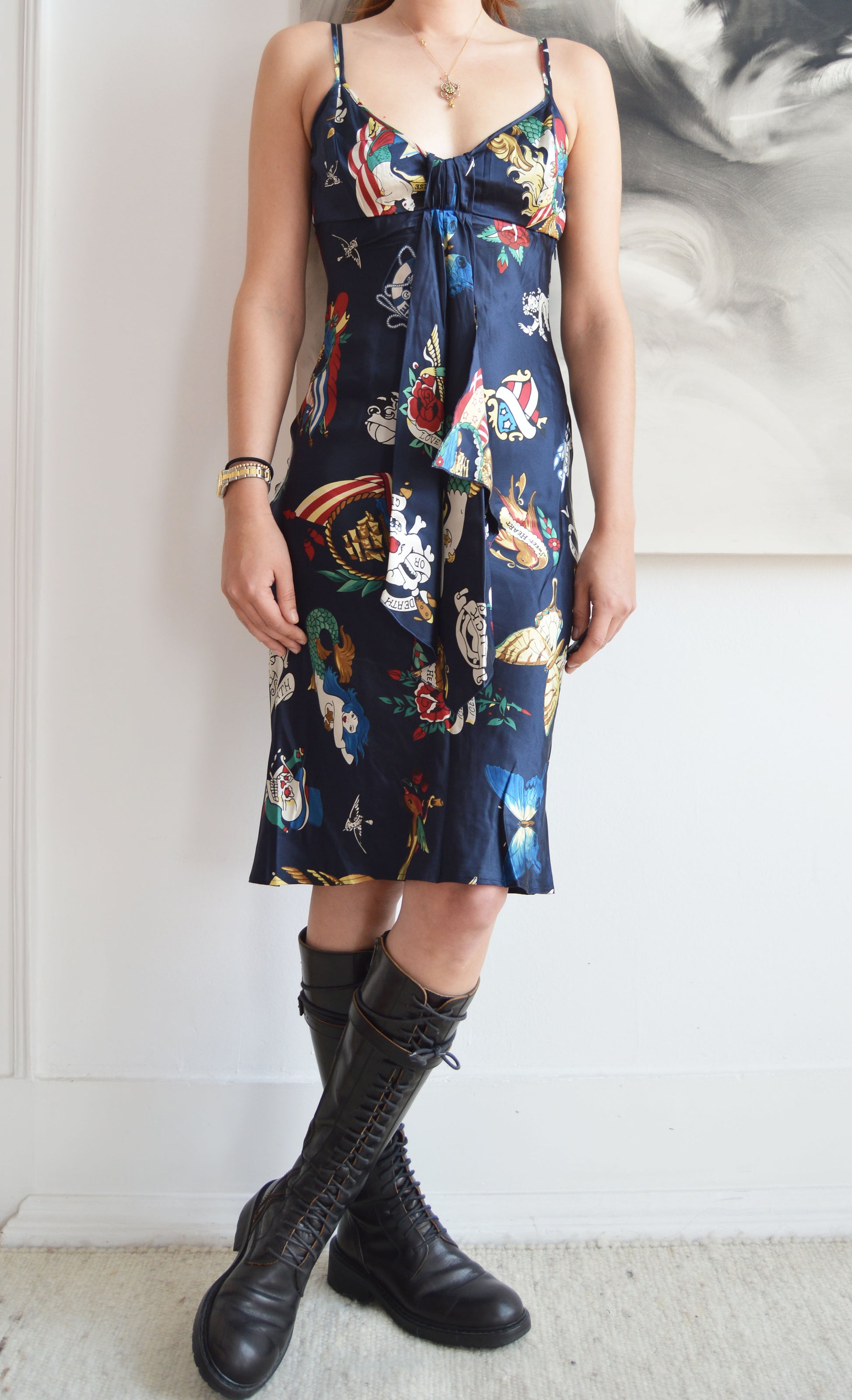 ice iceberg silk tattoo print dress