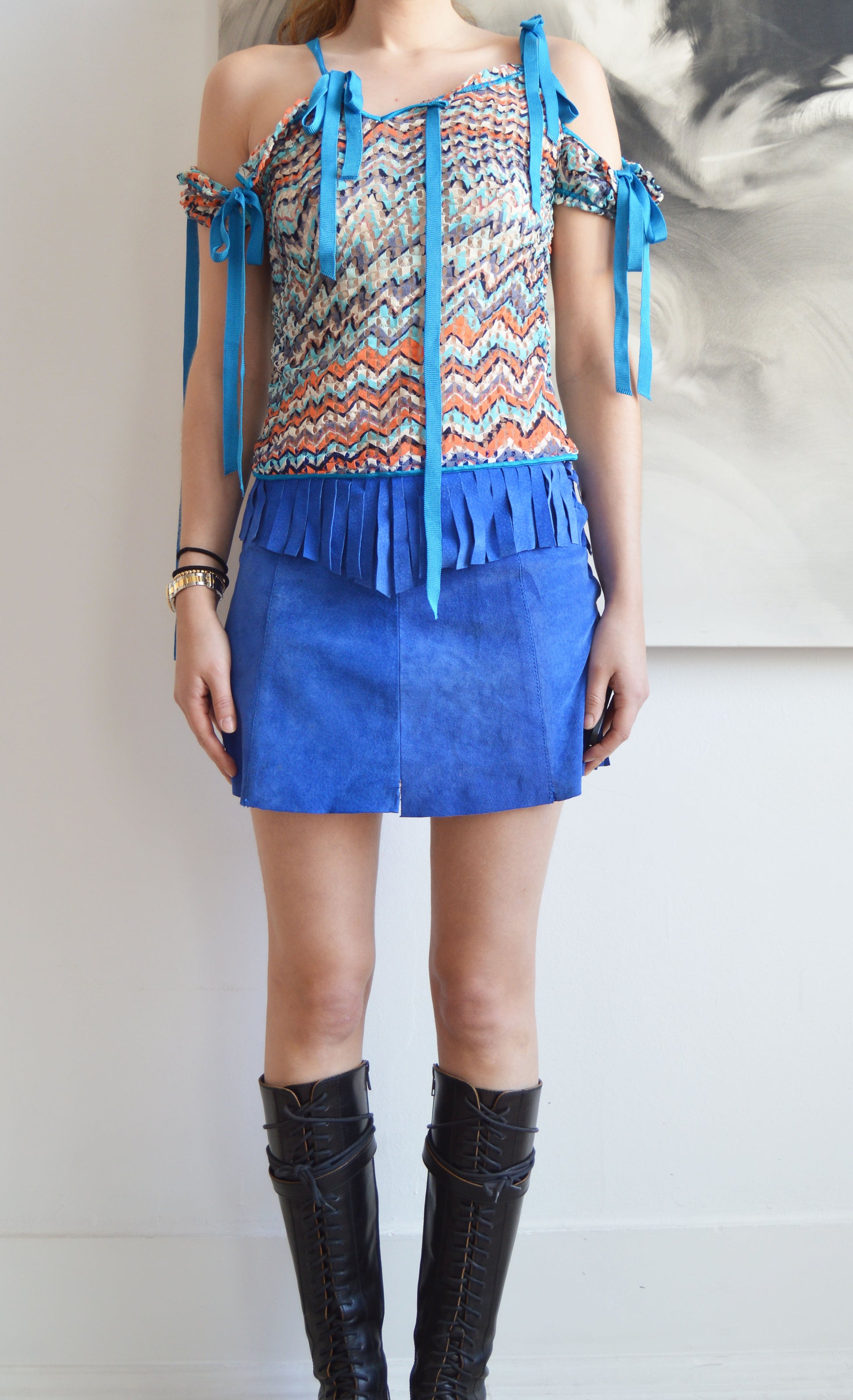 missoni x wolford blue tie top