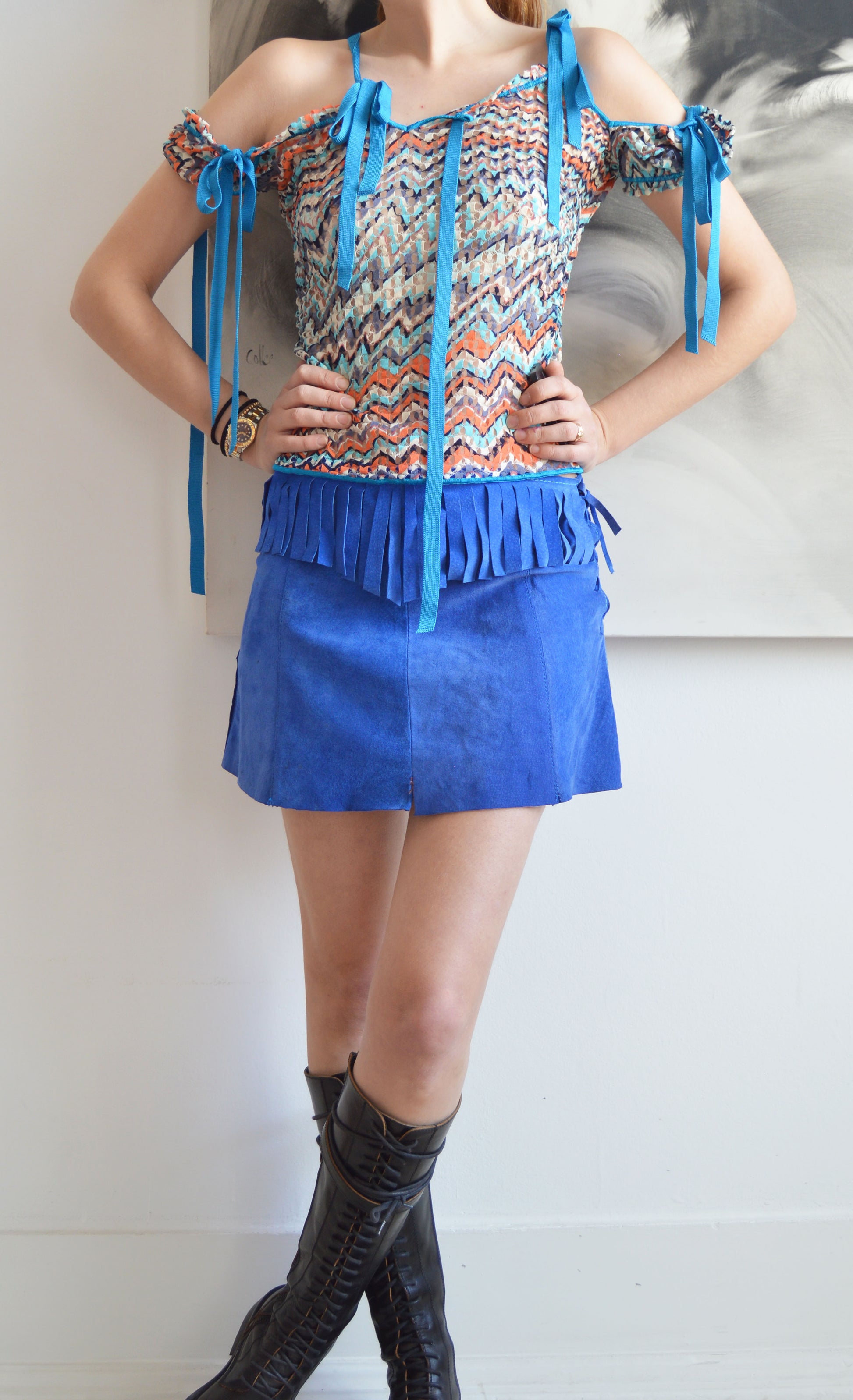 missoni x wolford blue tie top