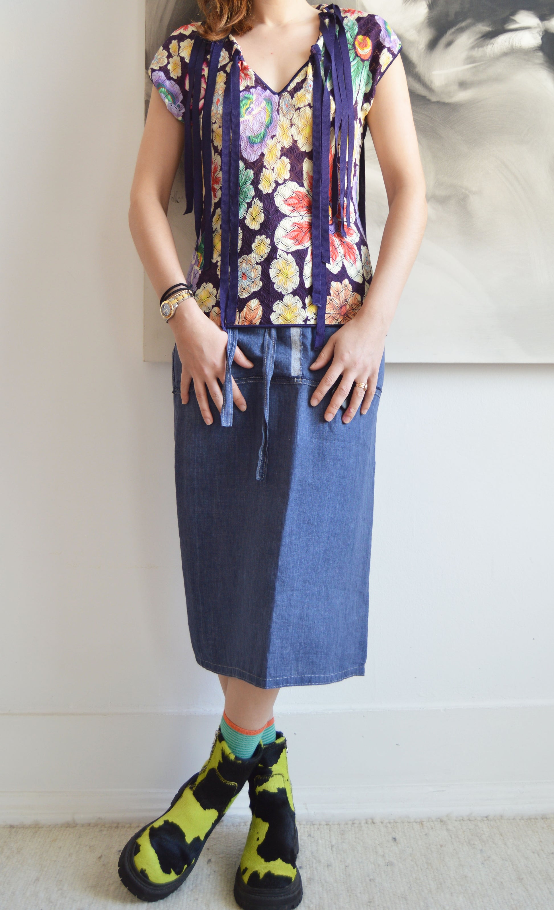 missoni x wolford purple floral tie blouse