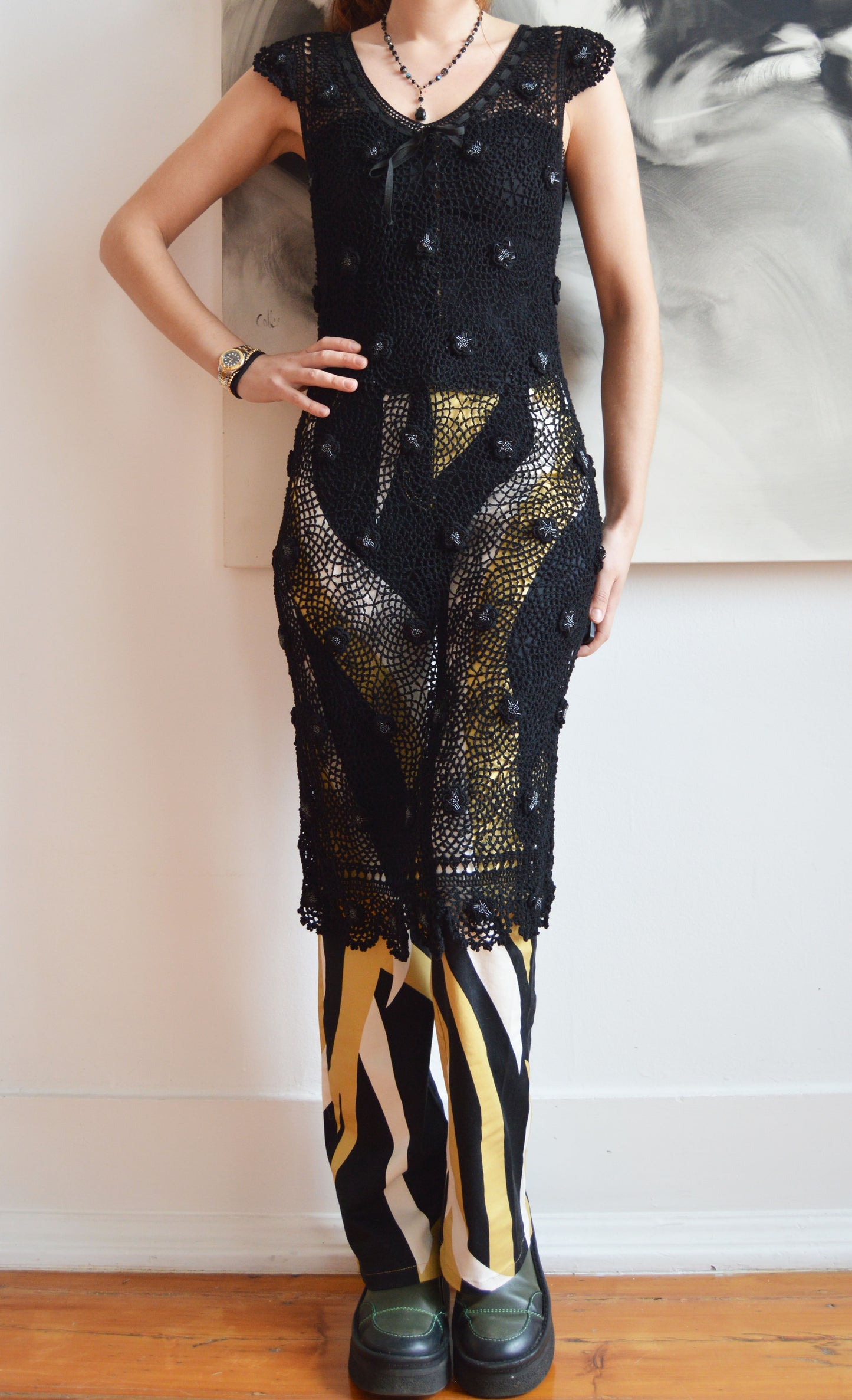 moschino cheap and chic crochet black dress