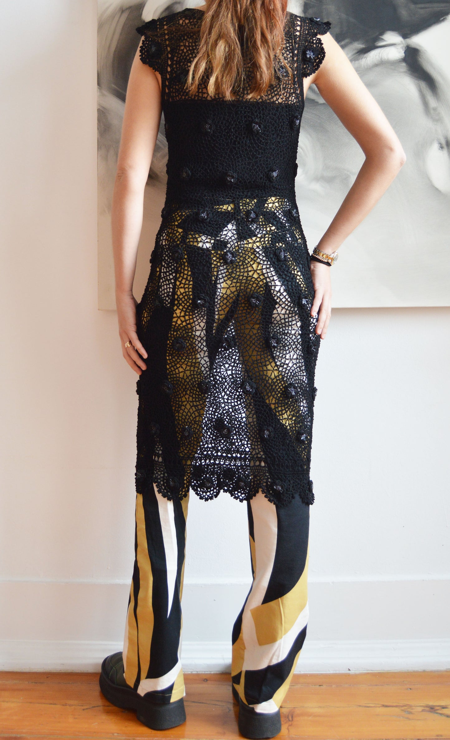 moschino cheap and chic crochet black dress
