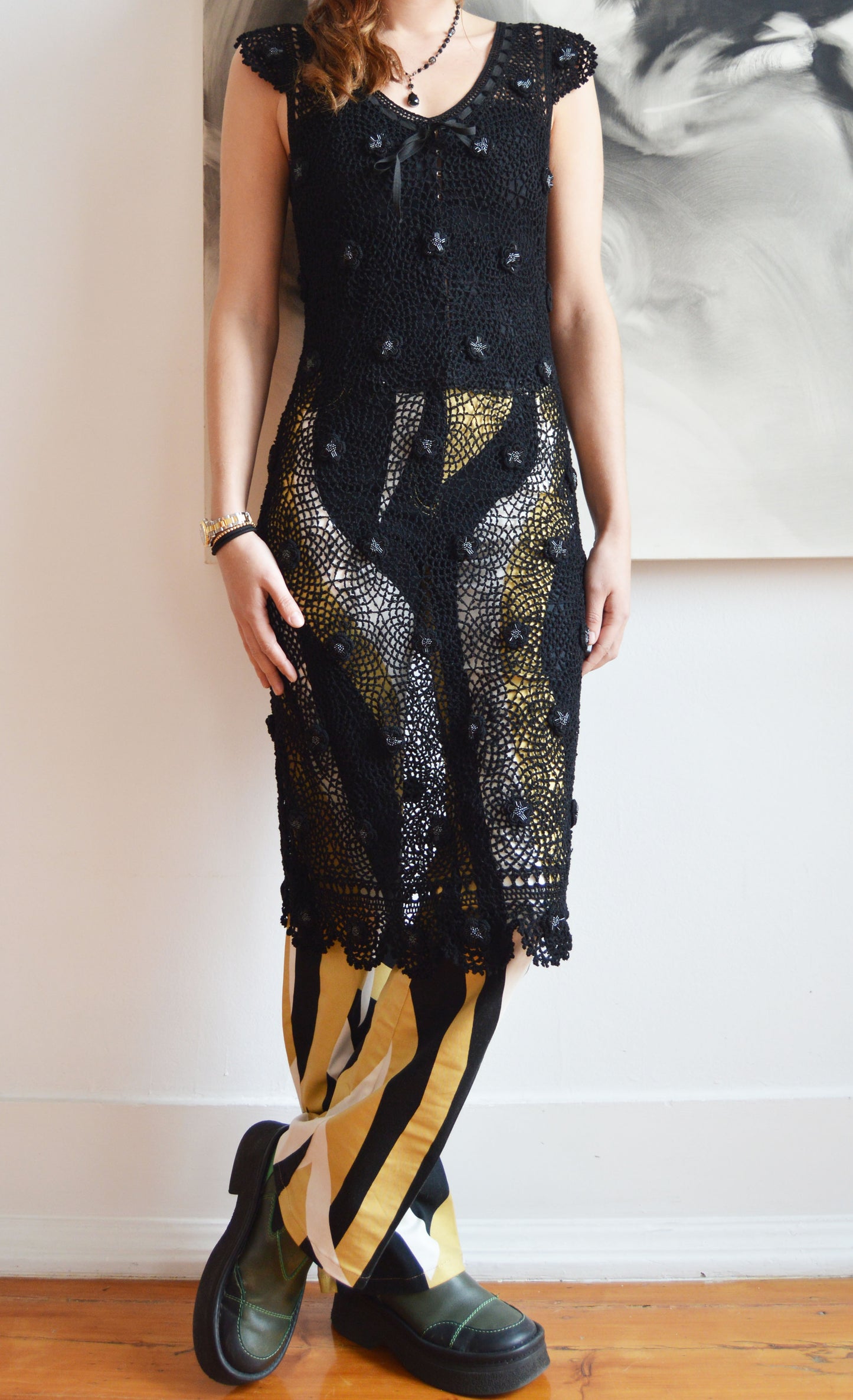 moschino cheap and chic crochet black dress