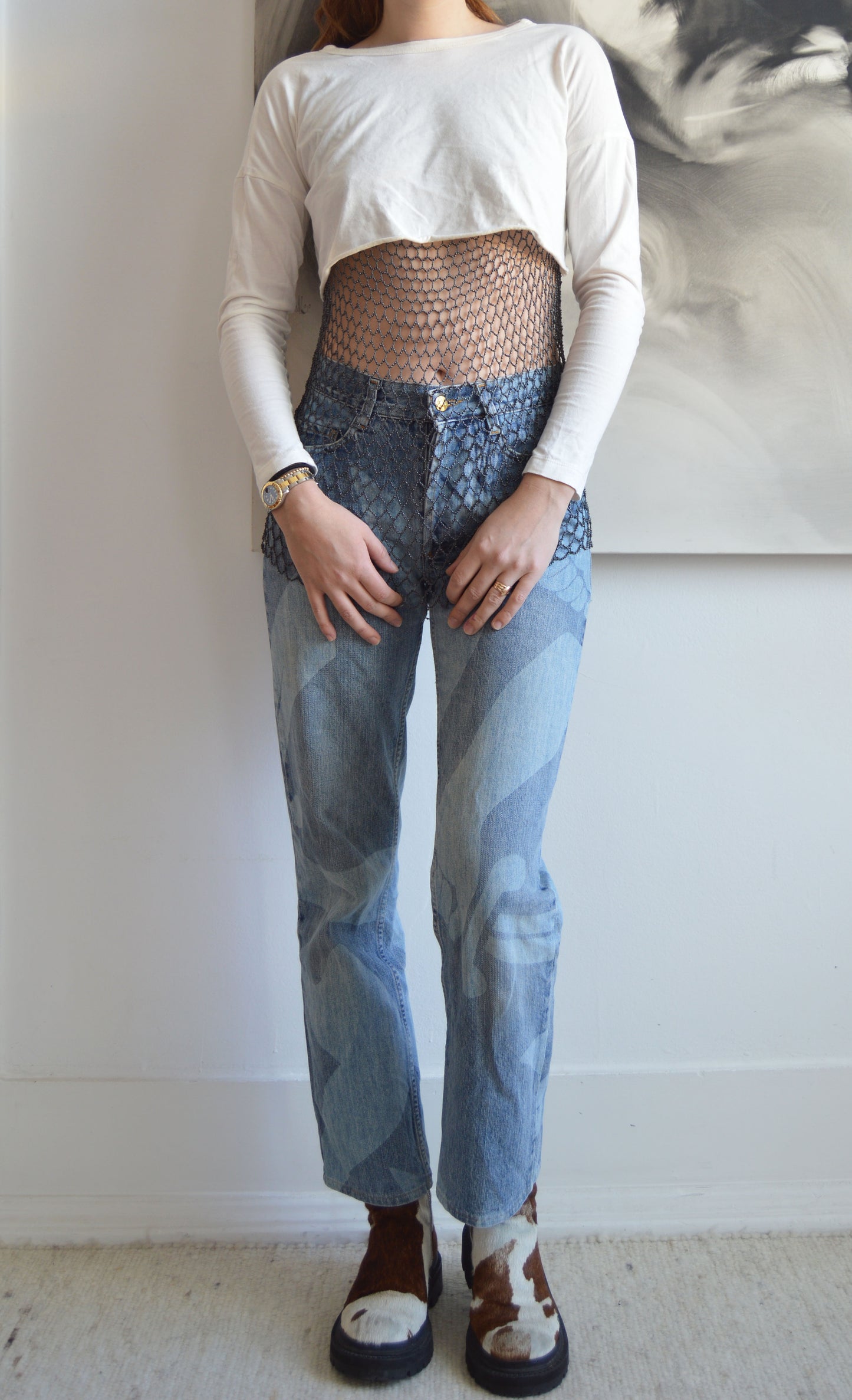 prada white cropped long sleeve top