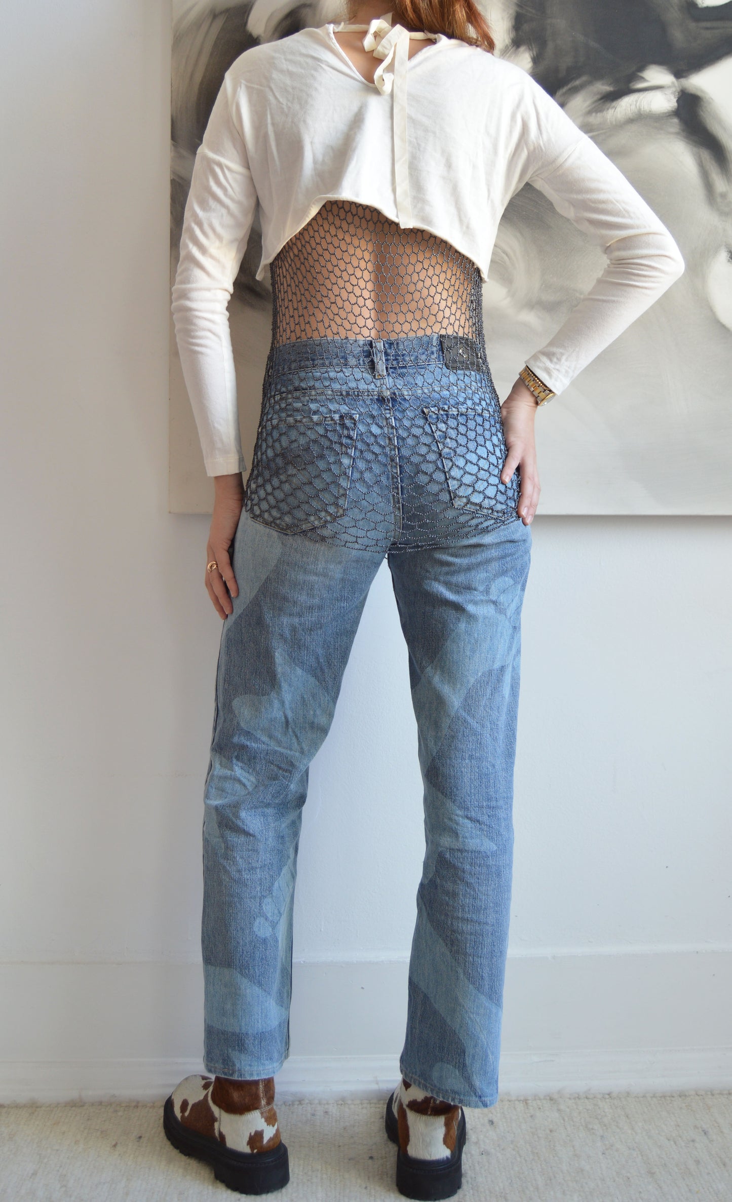 prada white cropped long sleeve top