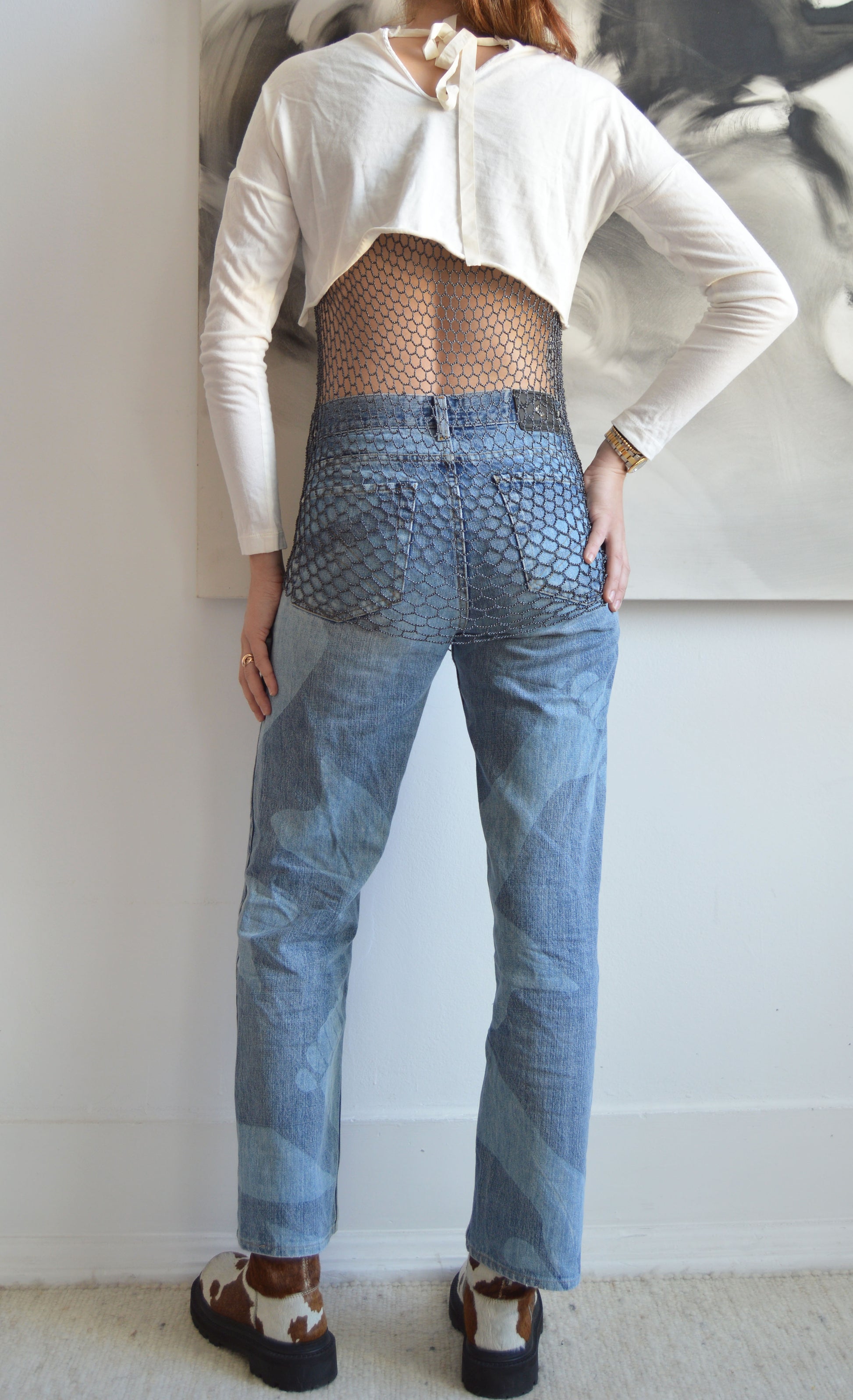 prada white cropped long sleeve top