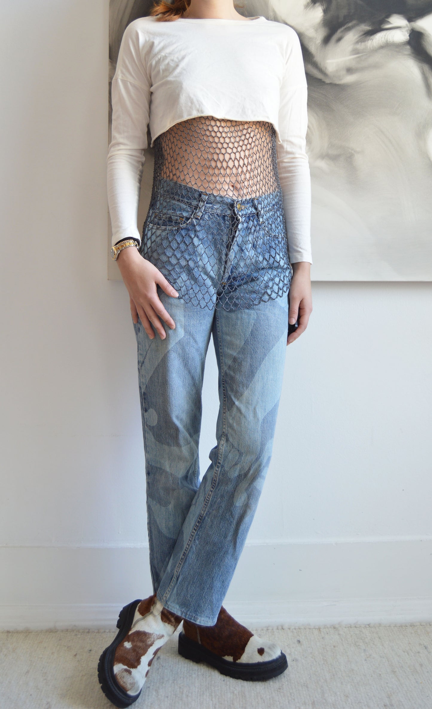 prada white cropped long sleeve top