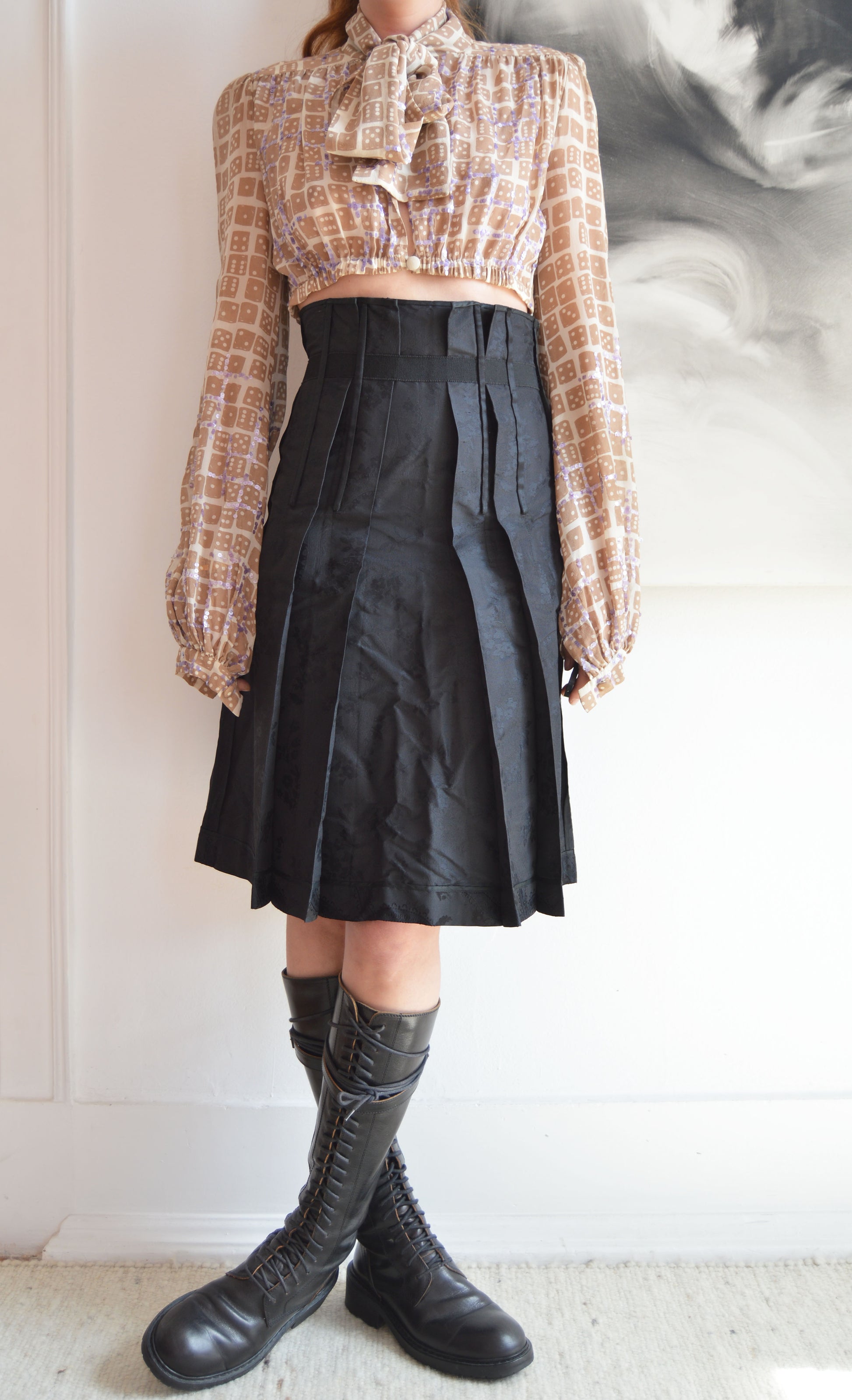 prada black brocade high waisted skirt