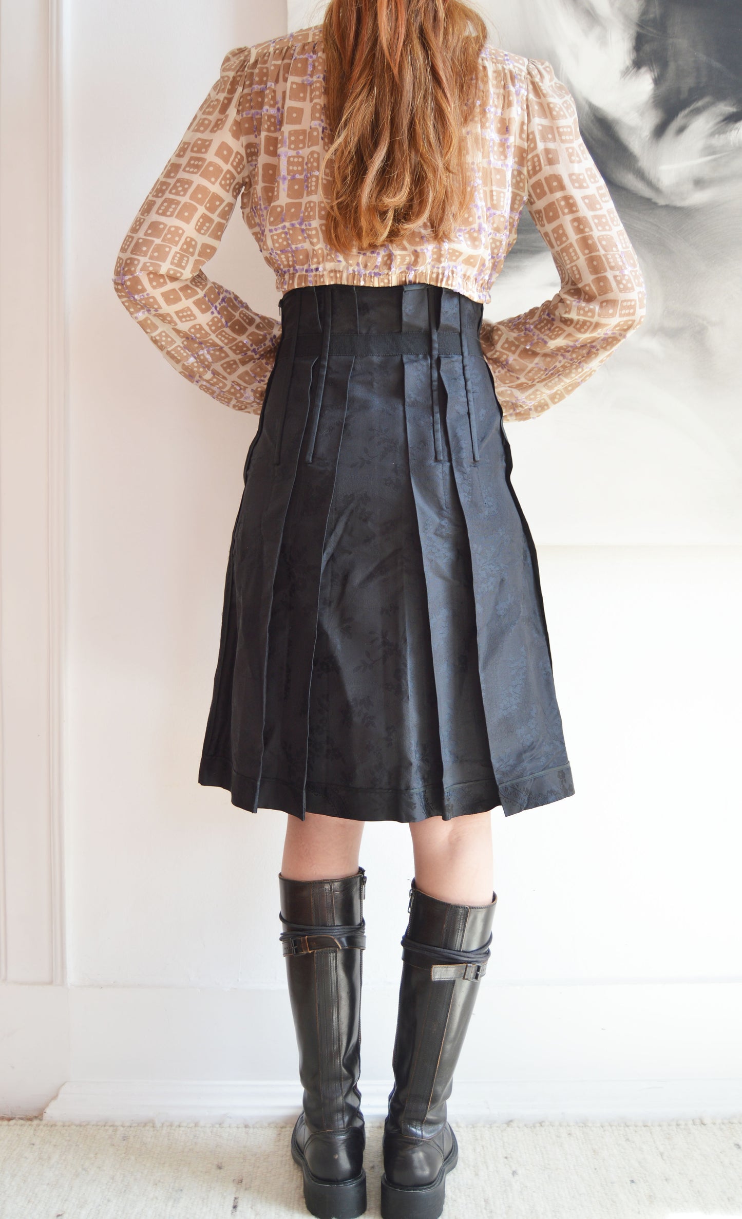 prada black brocade high waisted skirt