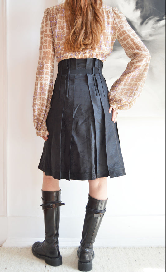 prada black brocade high waisted skirt