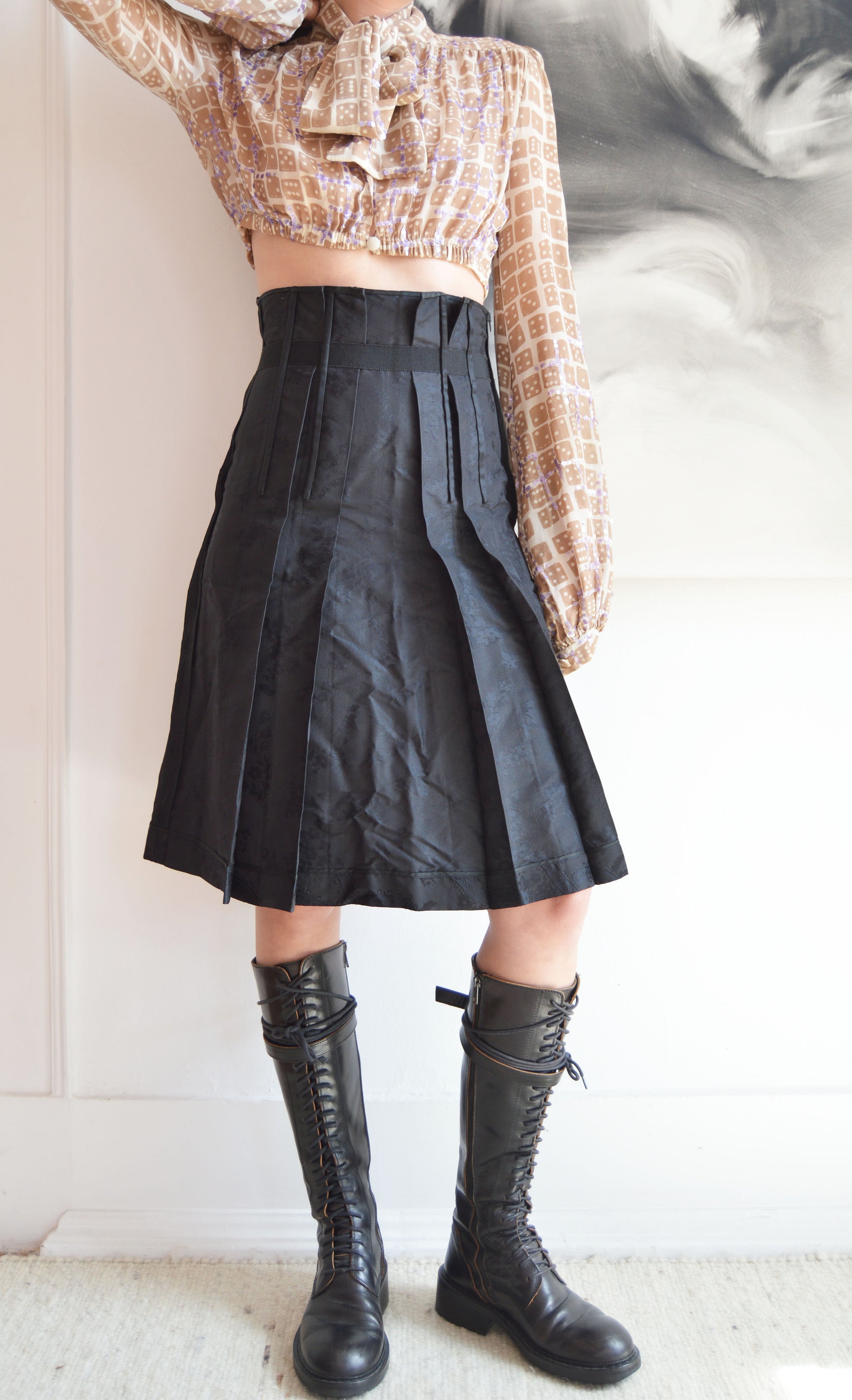 prada black brocade high waisted skirt
