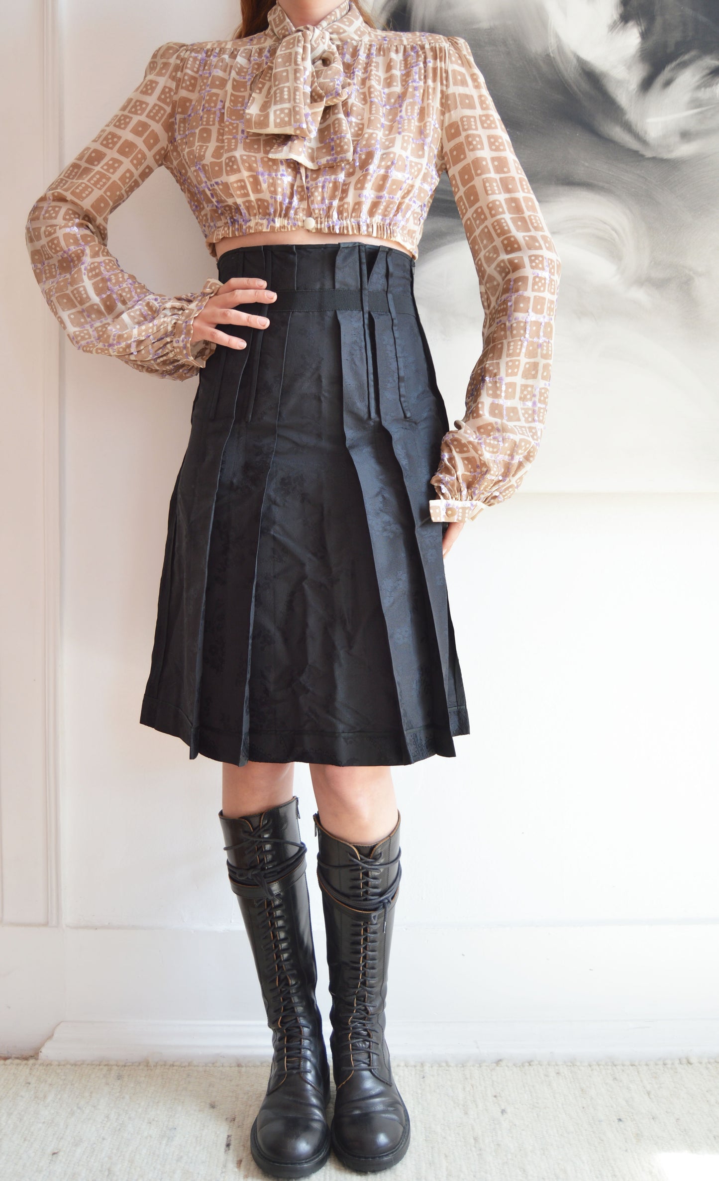 prada black brocade high waisted skirt