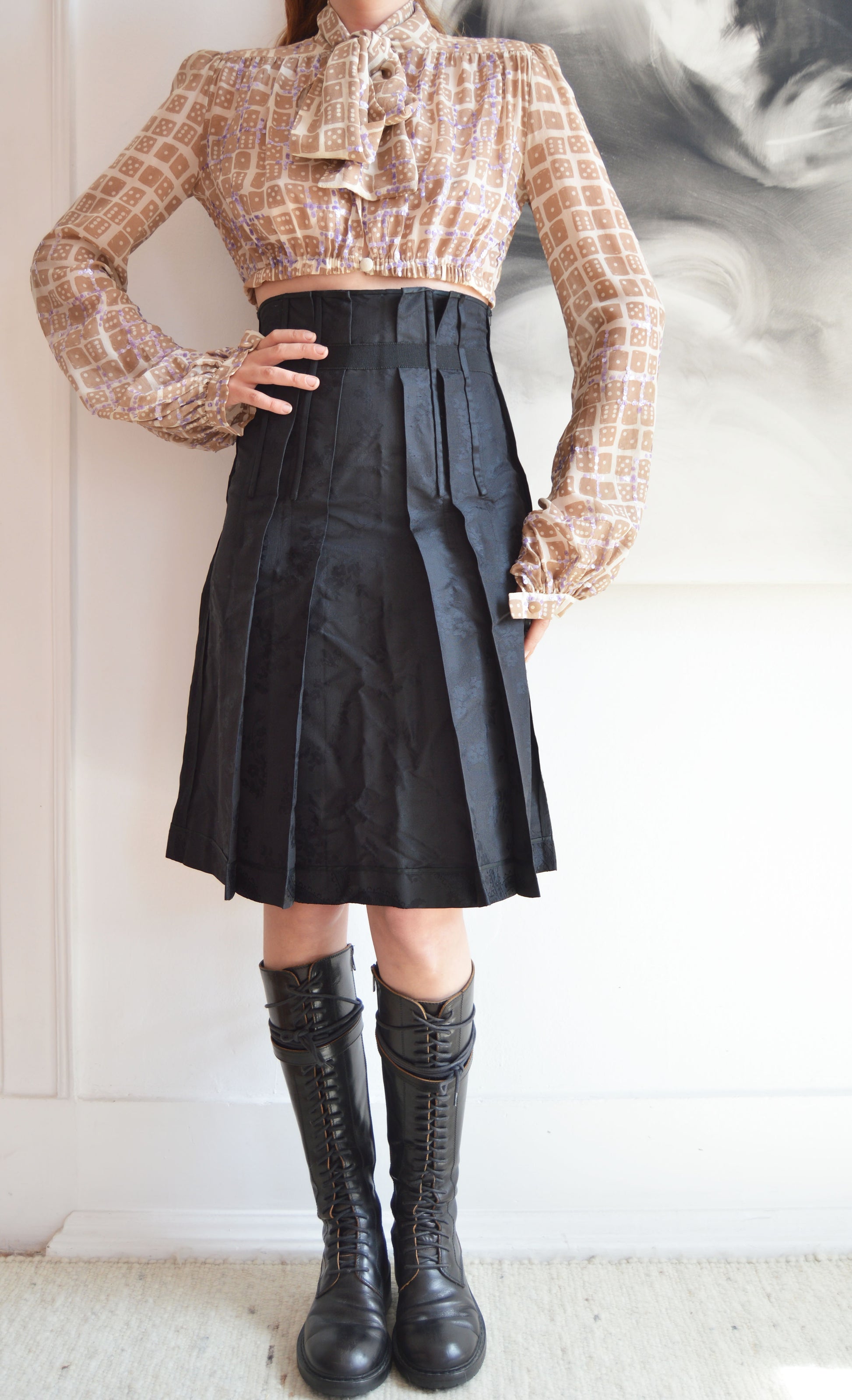 prada black brocade high waisted skirt