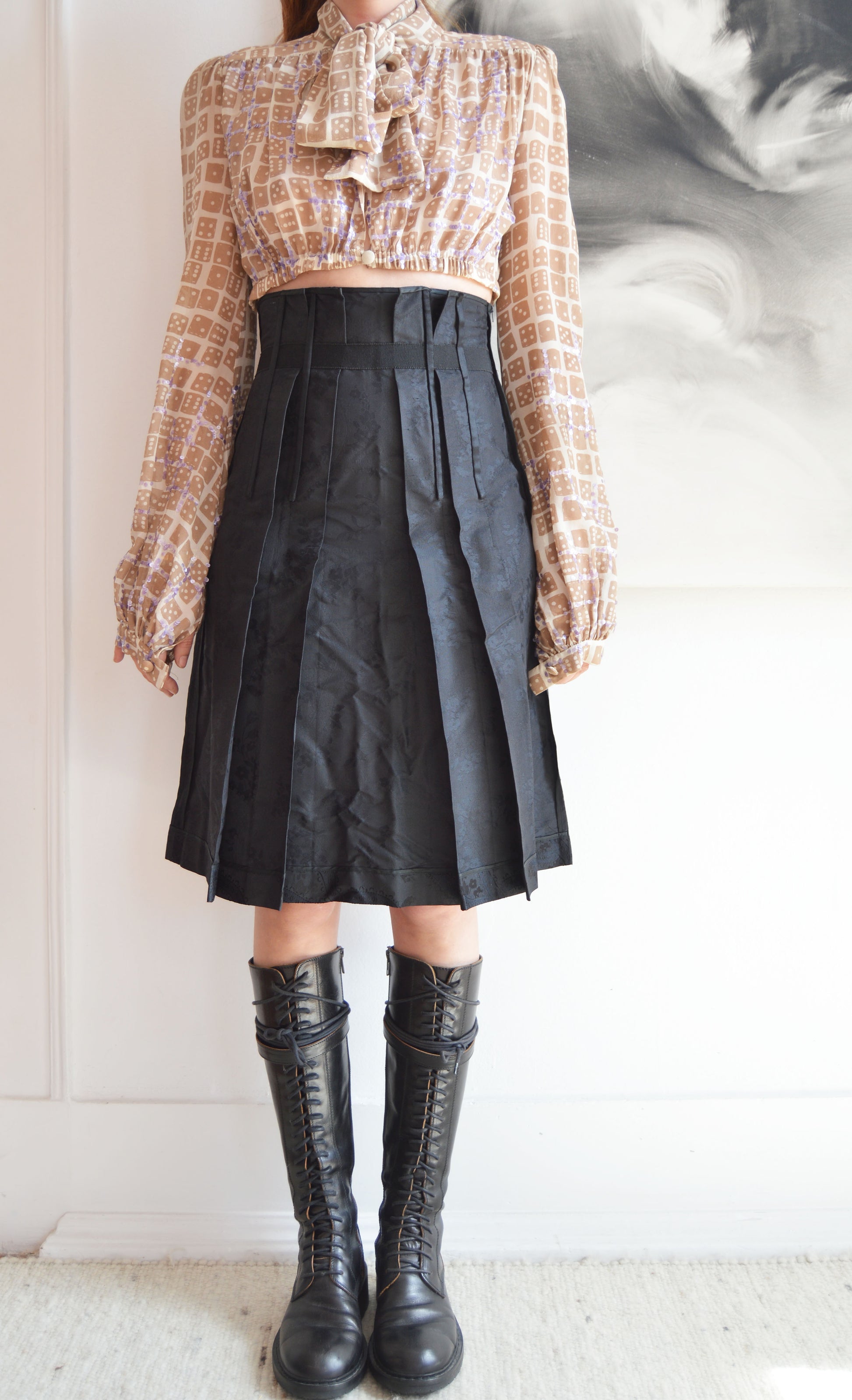 prada black brocade high waisted skirt