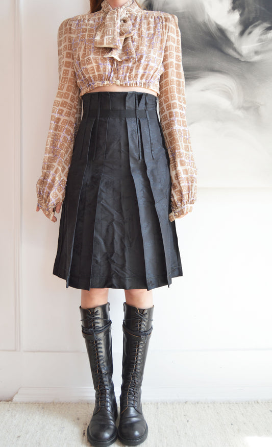 prada black brocade high waisted skirt