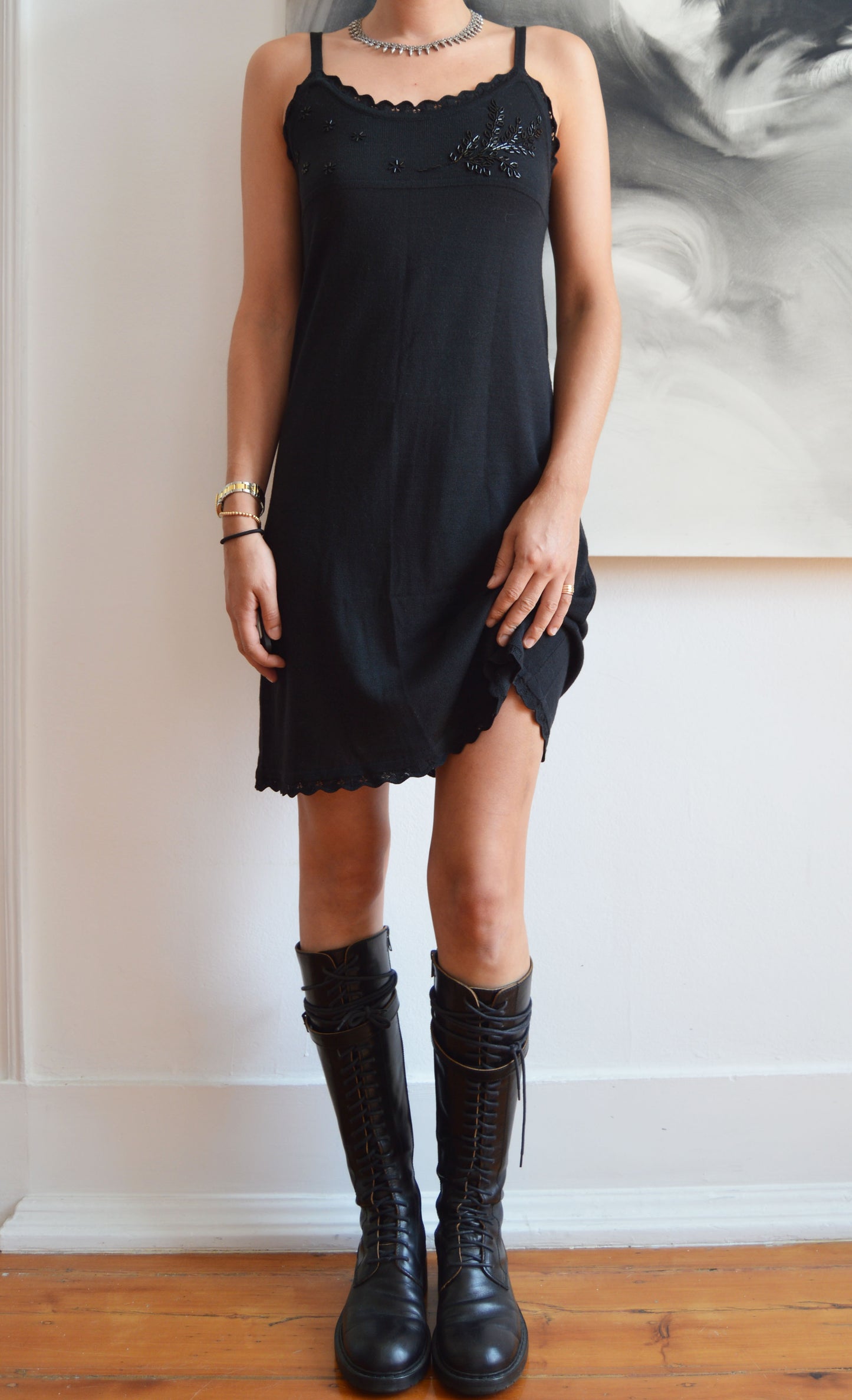 vintage 90s chloe black knitted mini dress