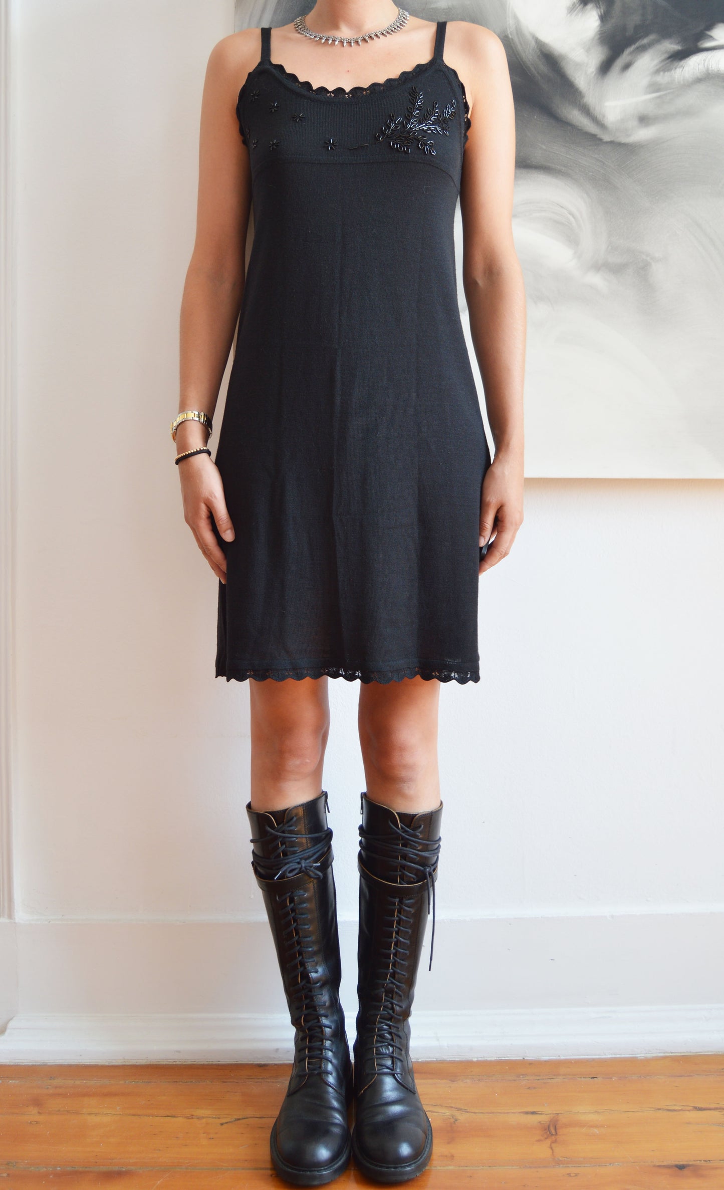 vintage 90s chloe black knitted mini dress