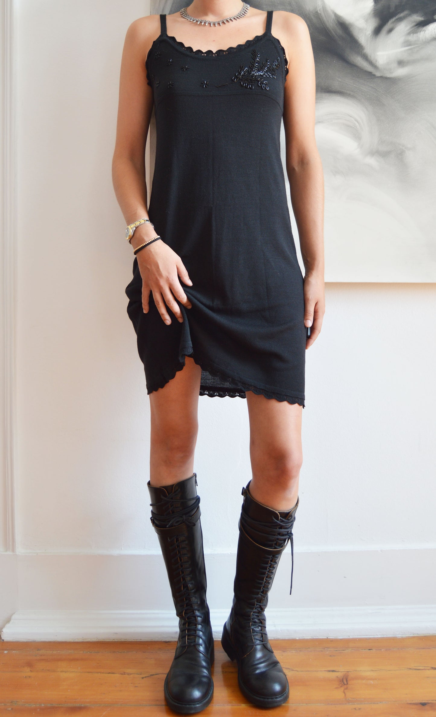 vintage 90s chloe black knitted mini dress