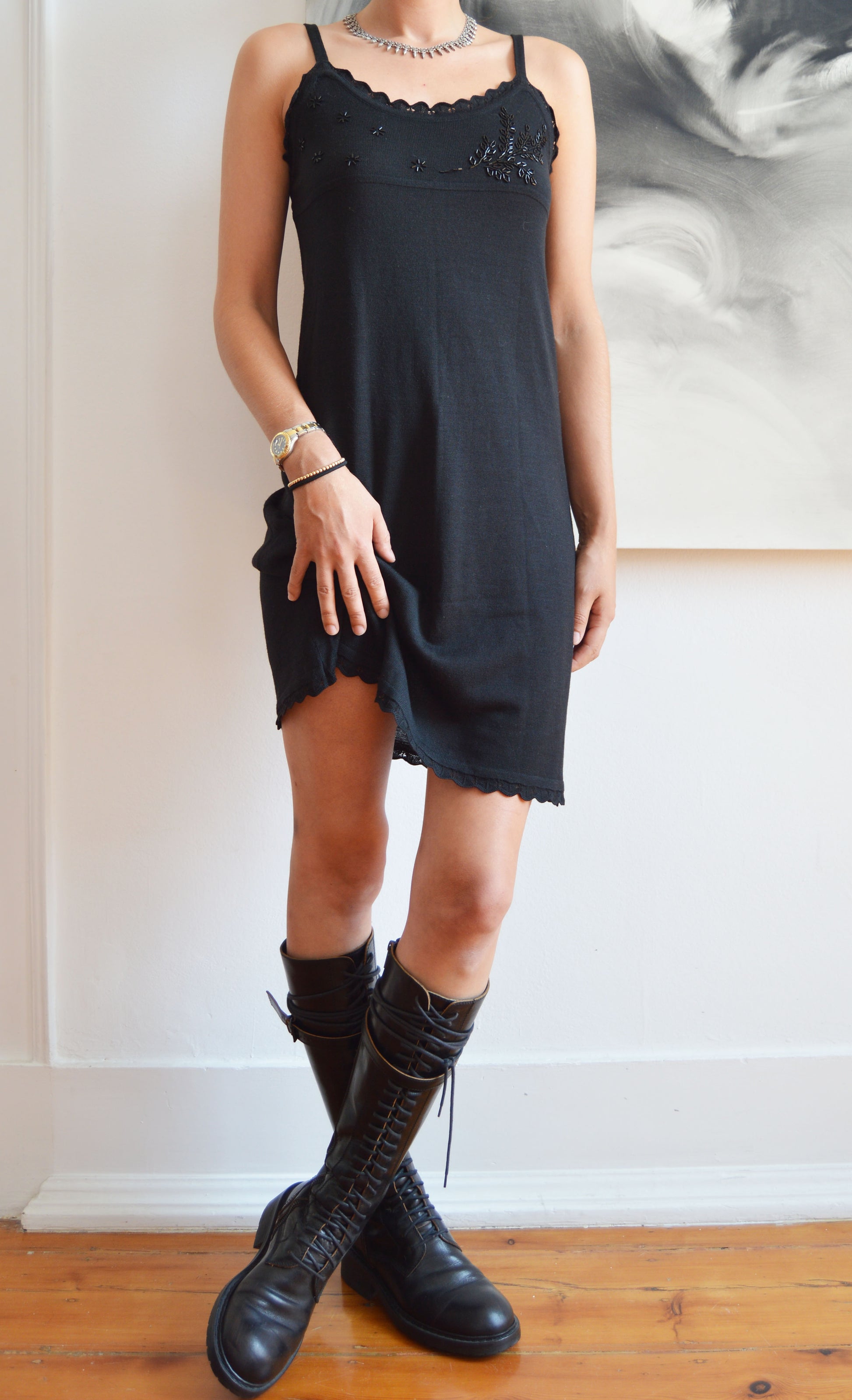 vintage 90s chloe black knitted mini dress