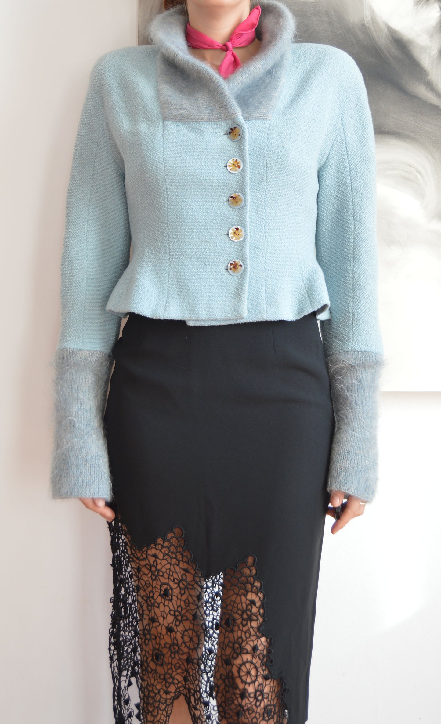 vintage 90s chloe wool blend fitted blue jacket