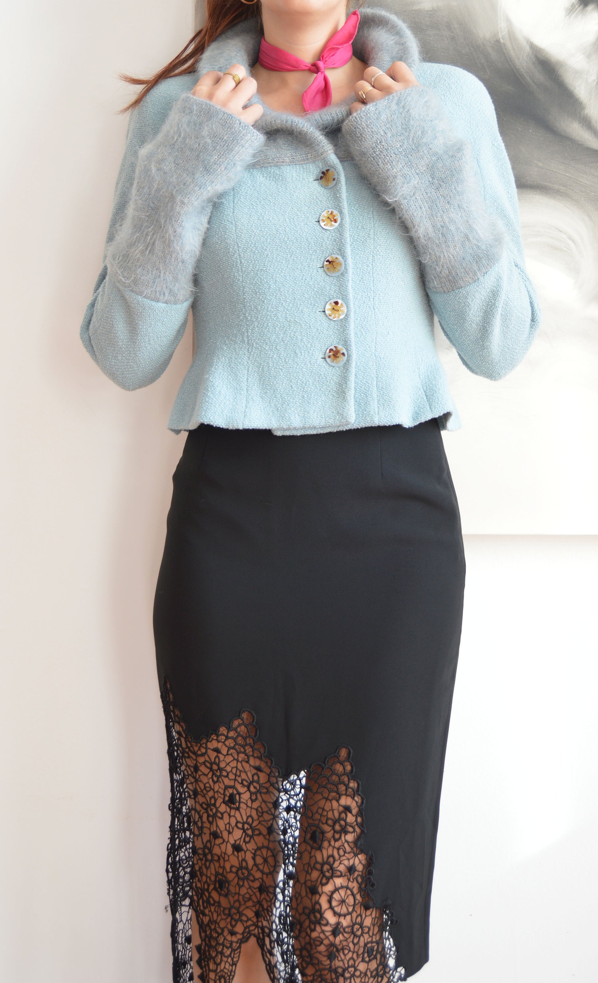 vintage 90s chloe wool blend fitted blue jacket