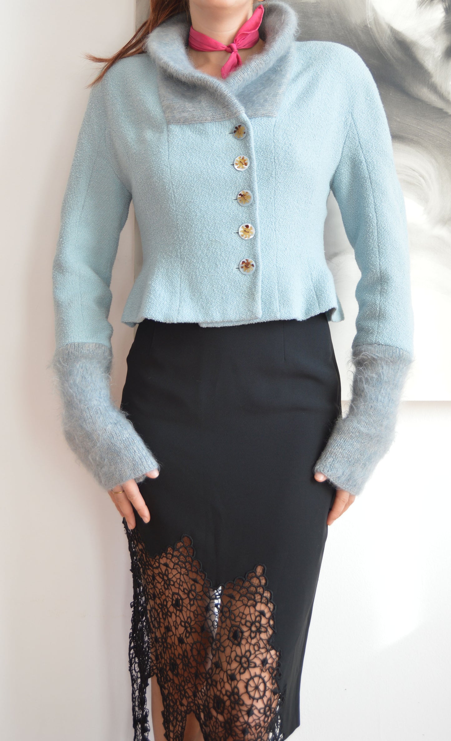 vintage 90s chloe wool blend fitted blue jacket