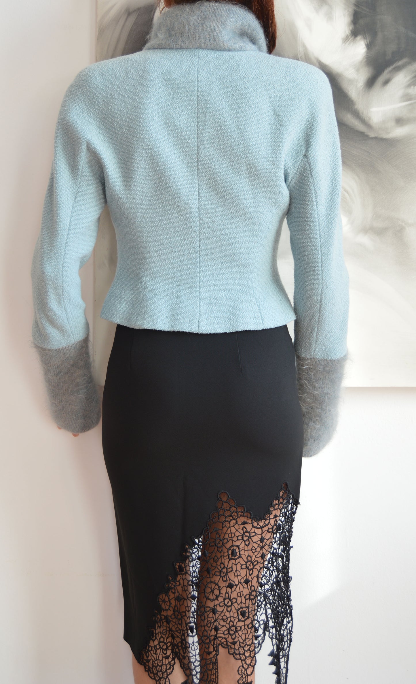 vintage 90s chloe wool blend fitted blue jacket