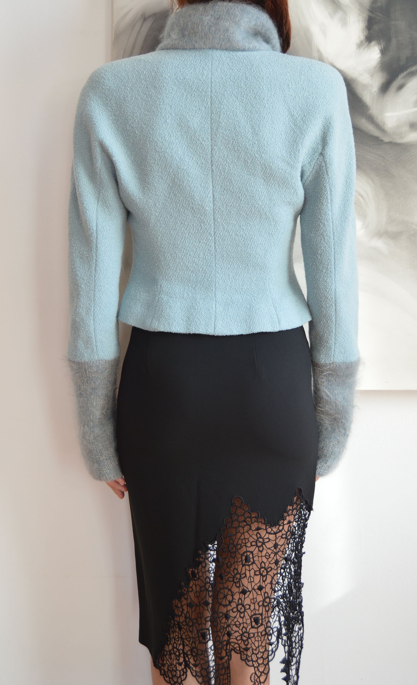 vintage 90s chloe wool blend fitted blue jacket