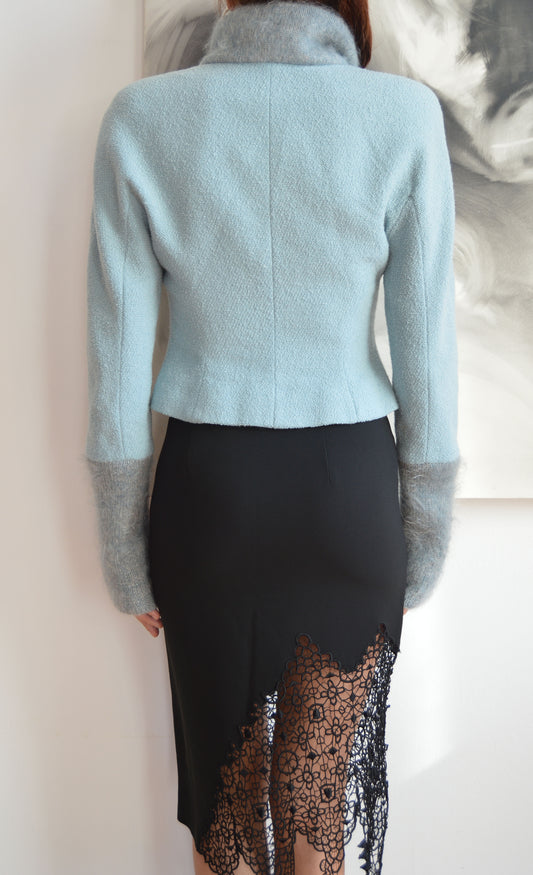 vintage 90s chloe wool blend fitted blue jacket