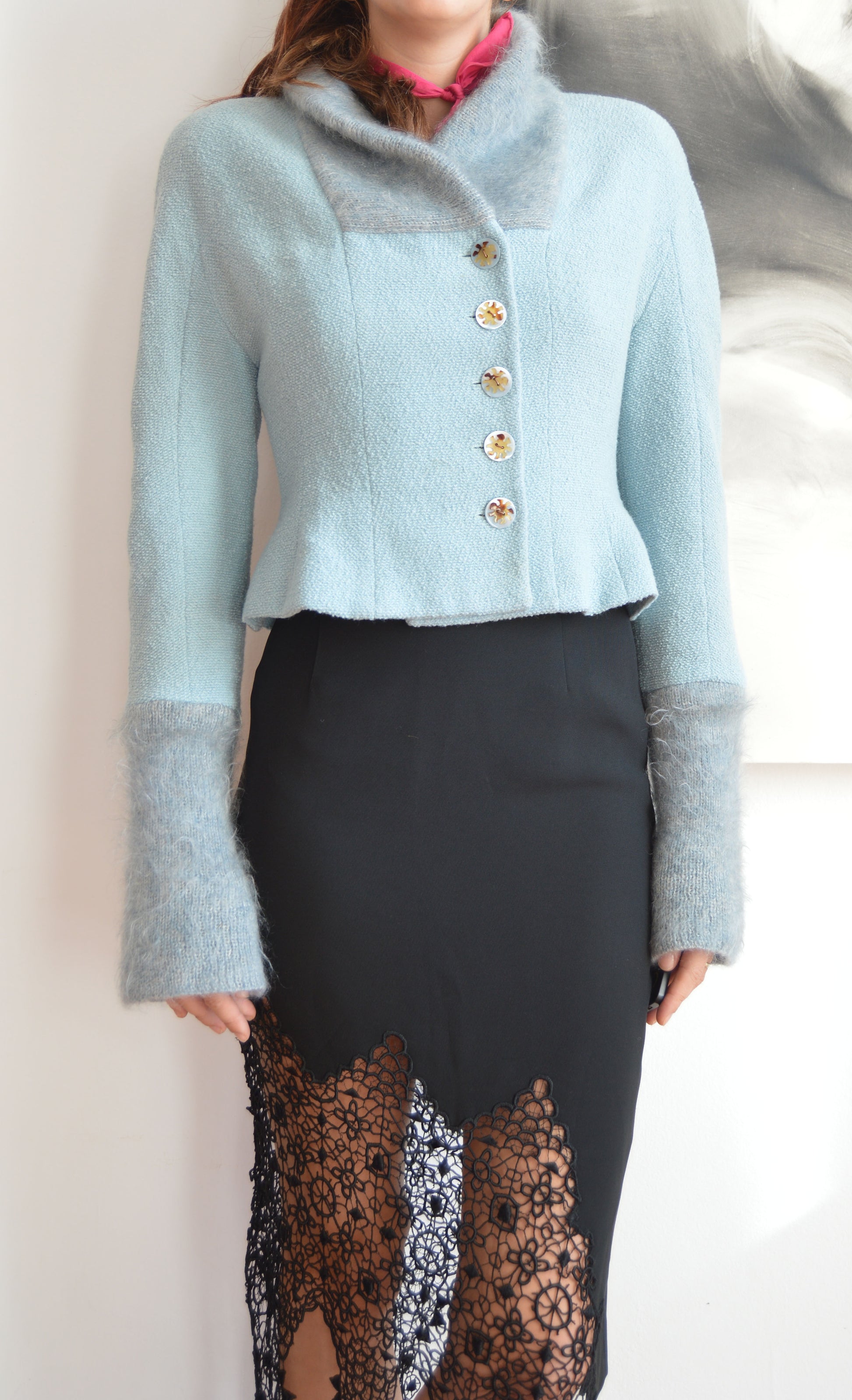 vintage 90s chloe wool blend fitted blue jacket
