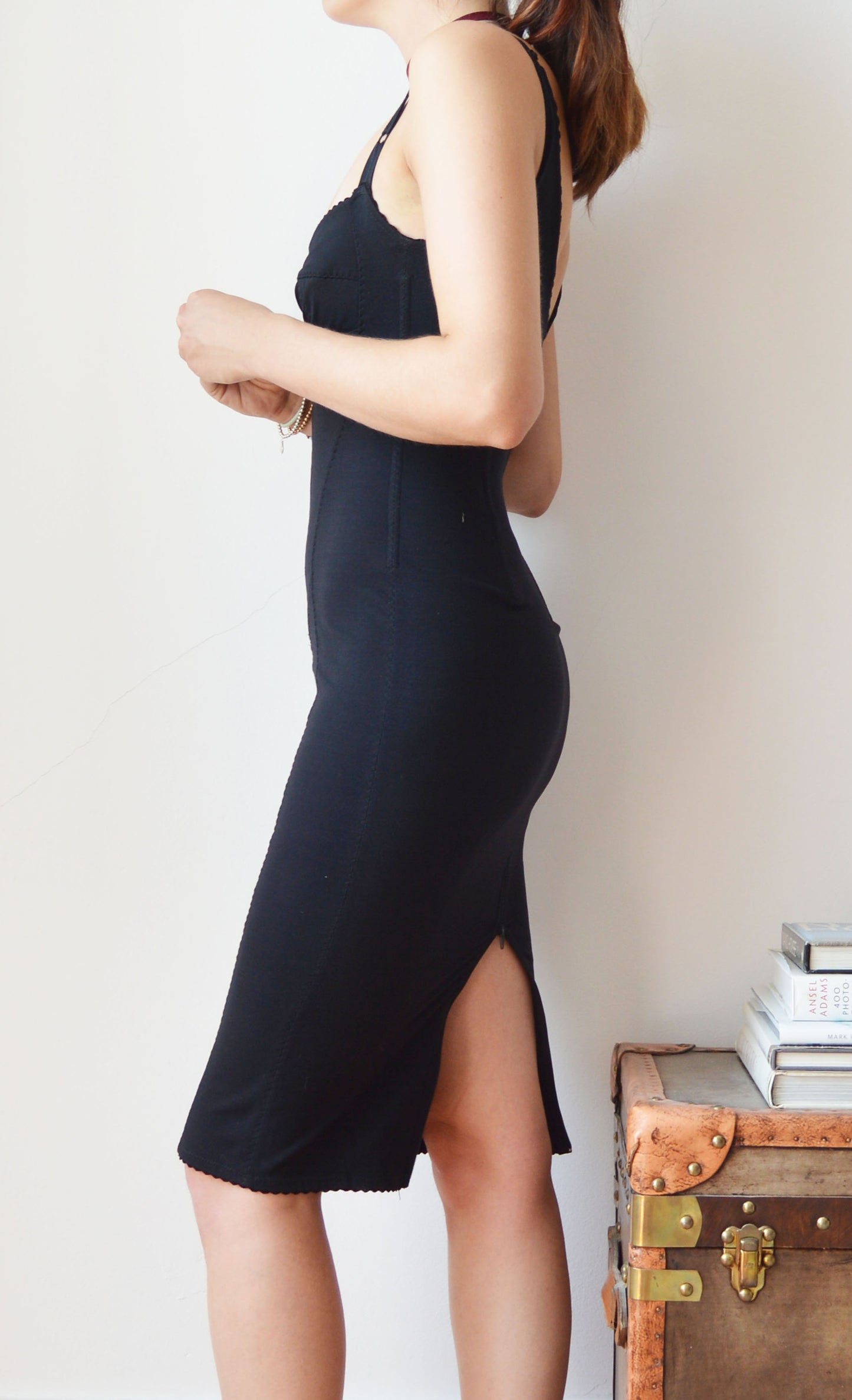 vintage dolce and gabbana black bodycon zipper dress