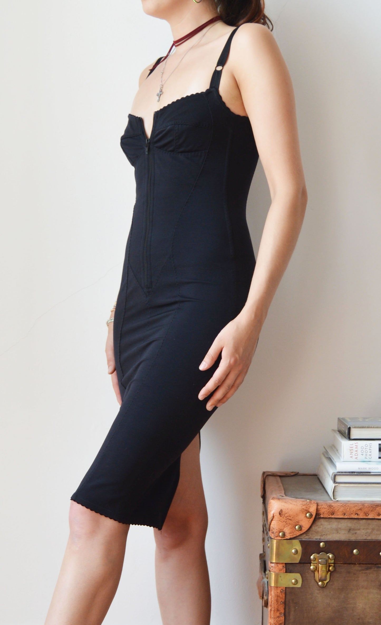 vintage dolce and gabbana black bodycon zipper dress