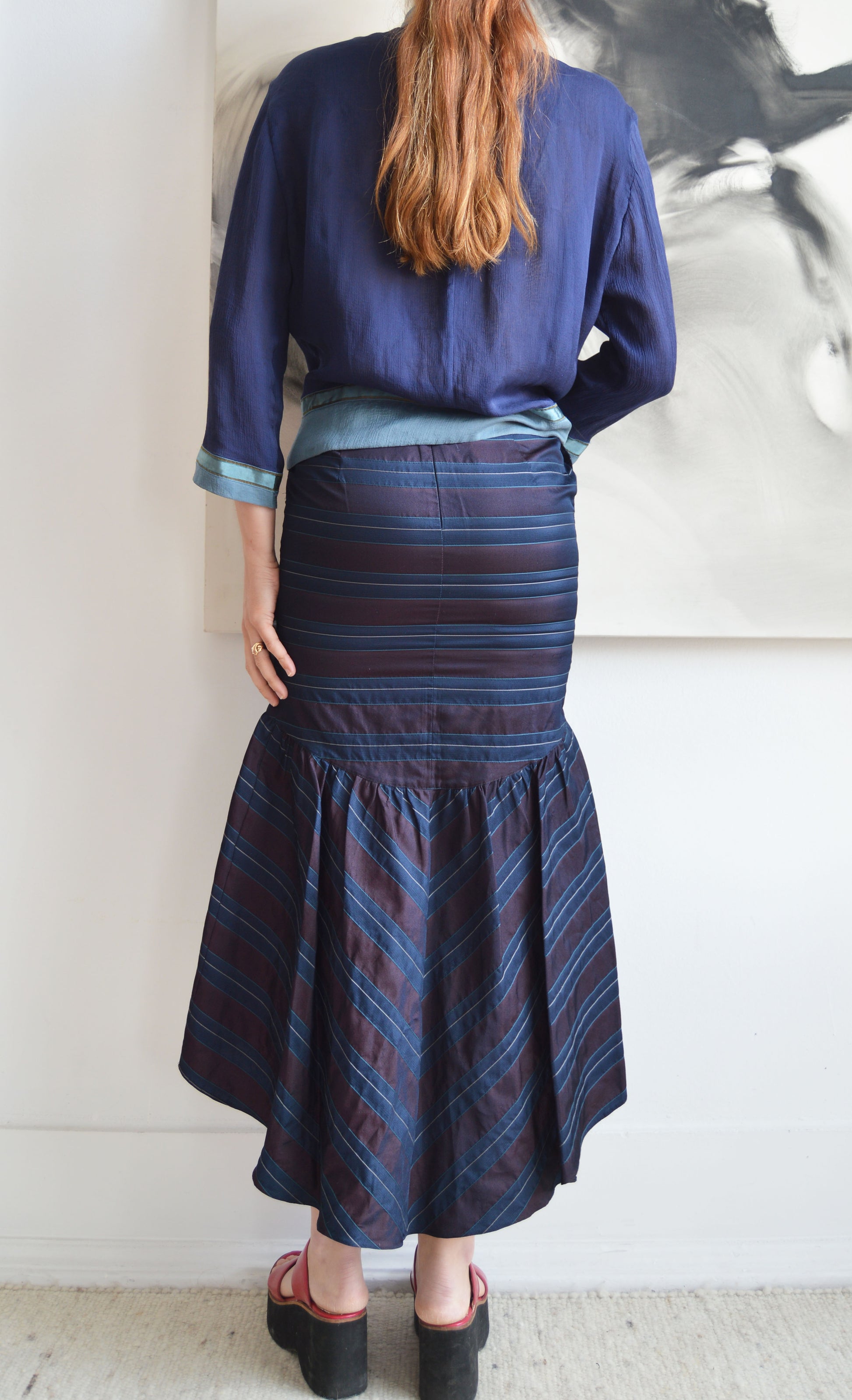 vintage emporio silk striped fishtail skirt
