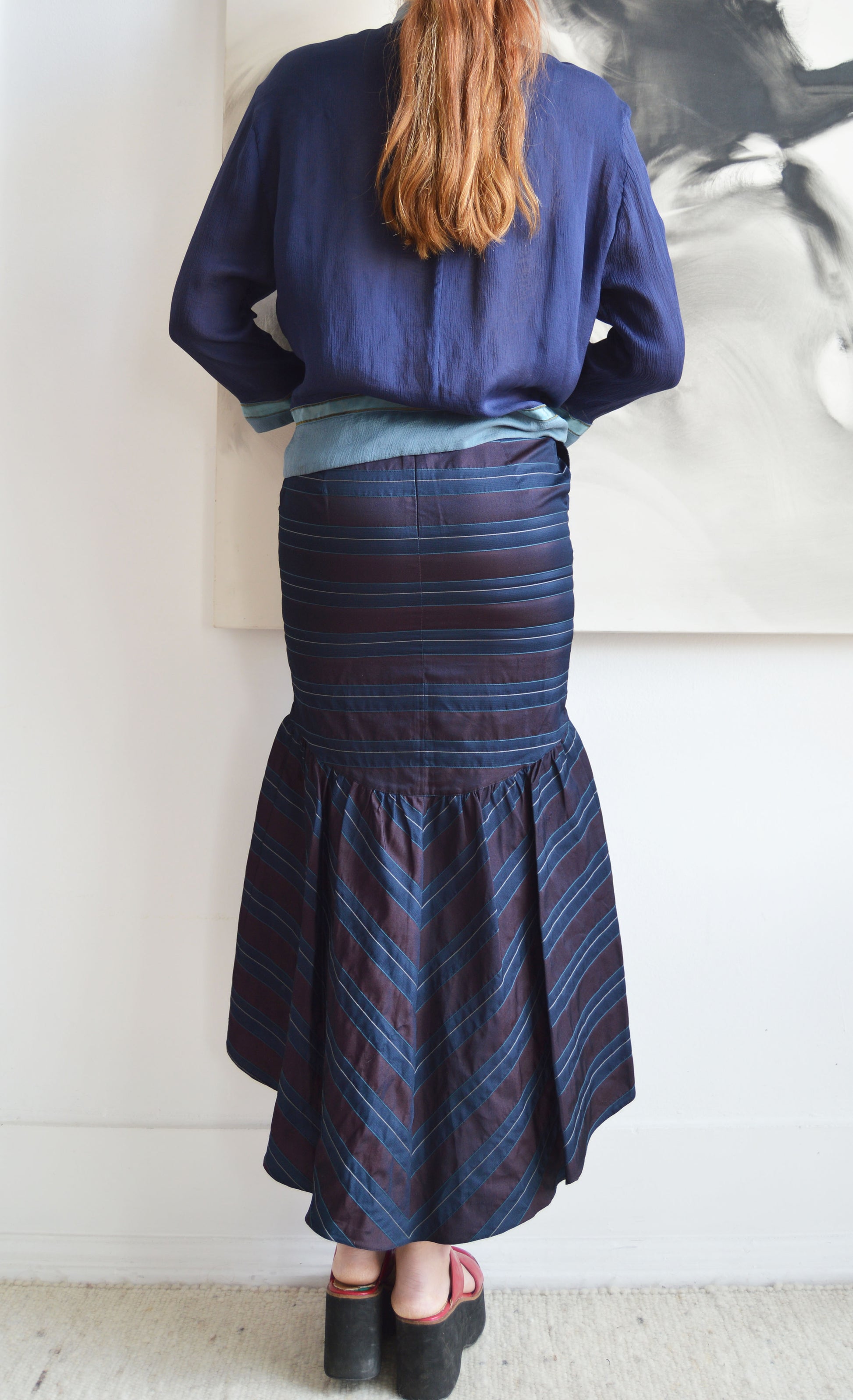 vintage emporio silk striped fishtail skirt