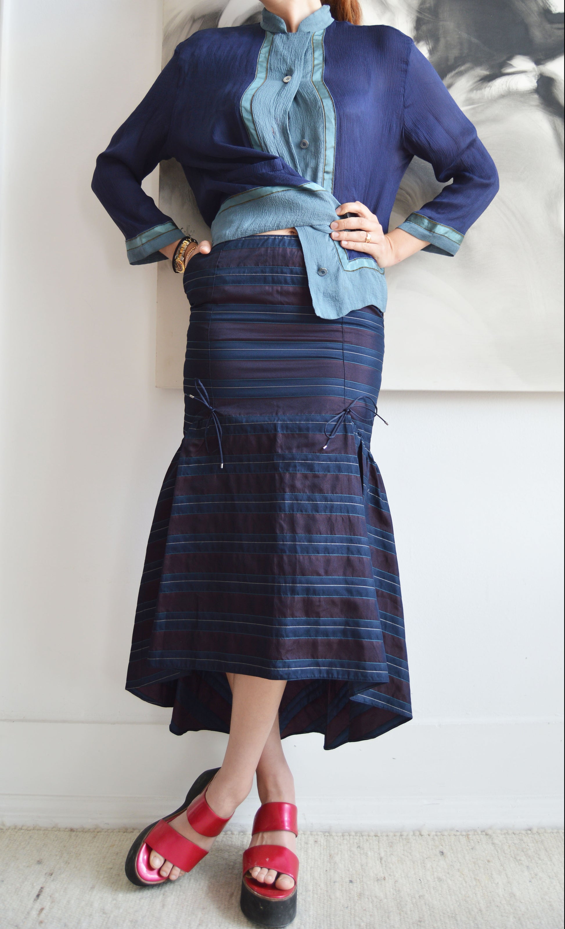 vintage emporio silk striped fishtail skirt