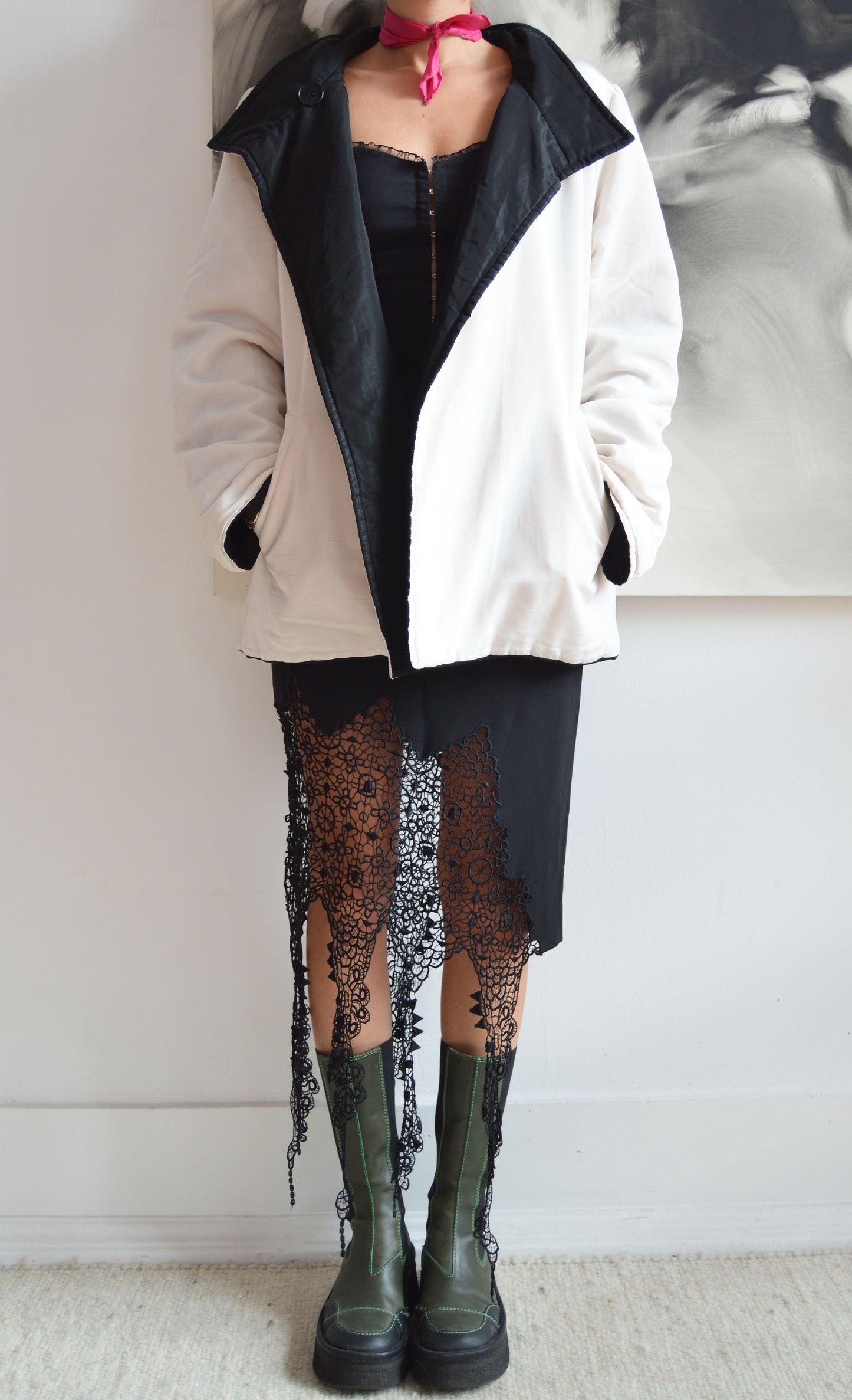 vintage gianfranco ferre forma black and white reversible coat