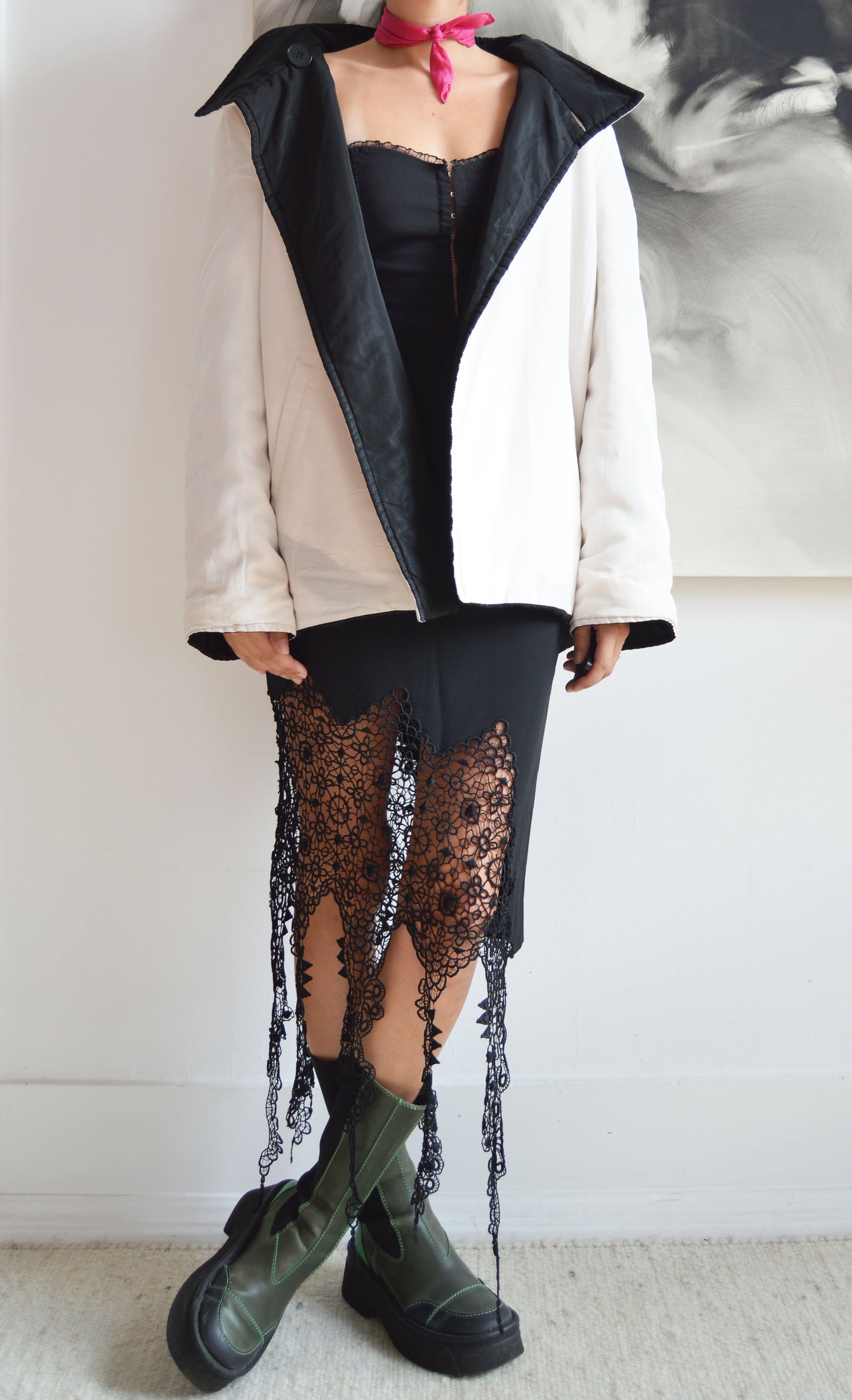 vintage gianfranco ferre forma black and white reversible coat