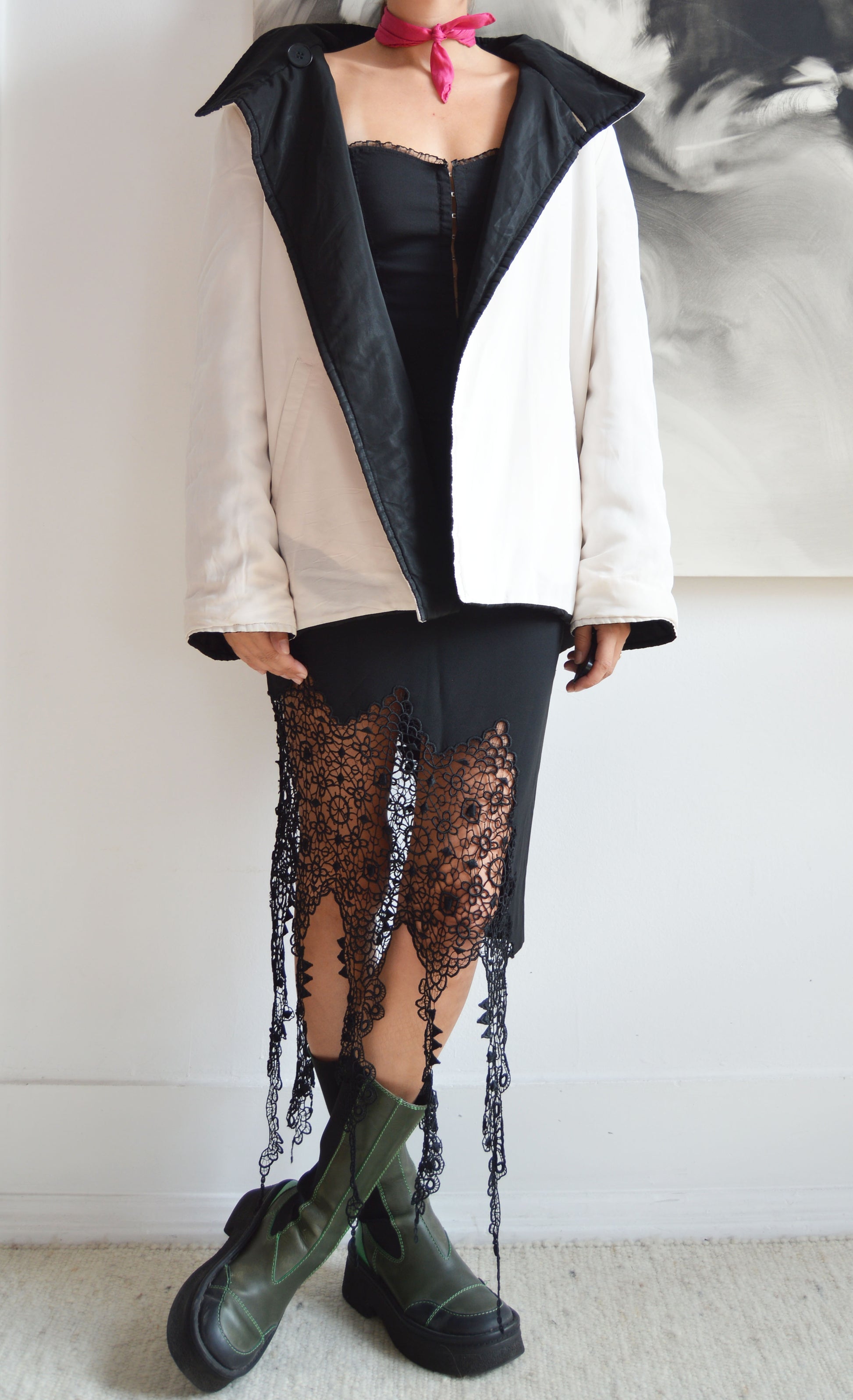 vintage gianfranco ferre forma black and white reversible coat