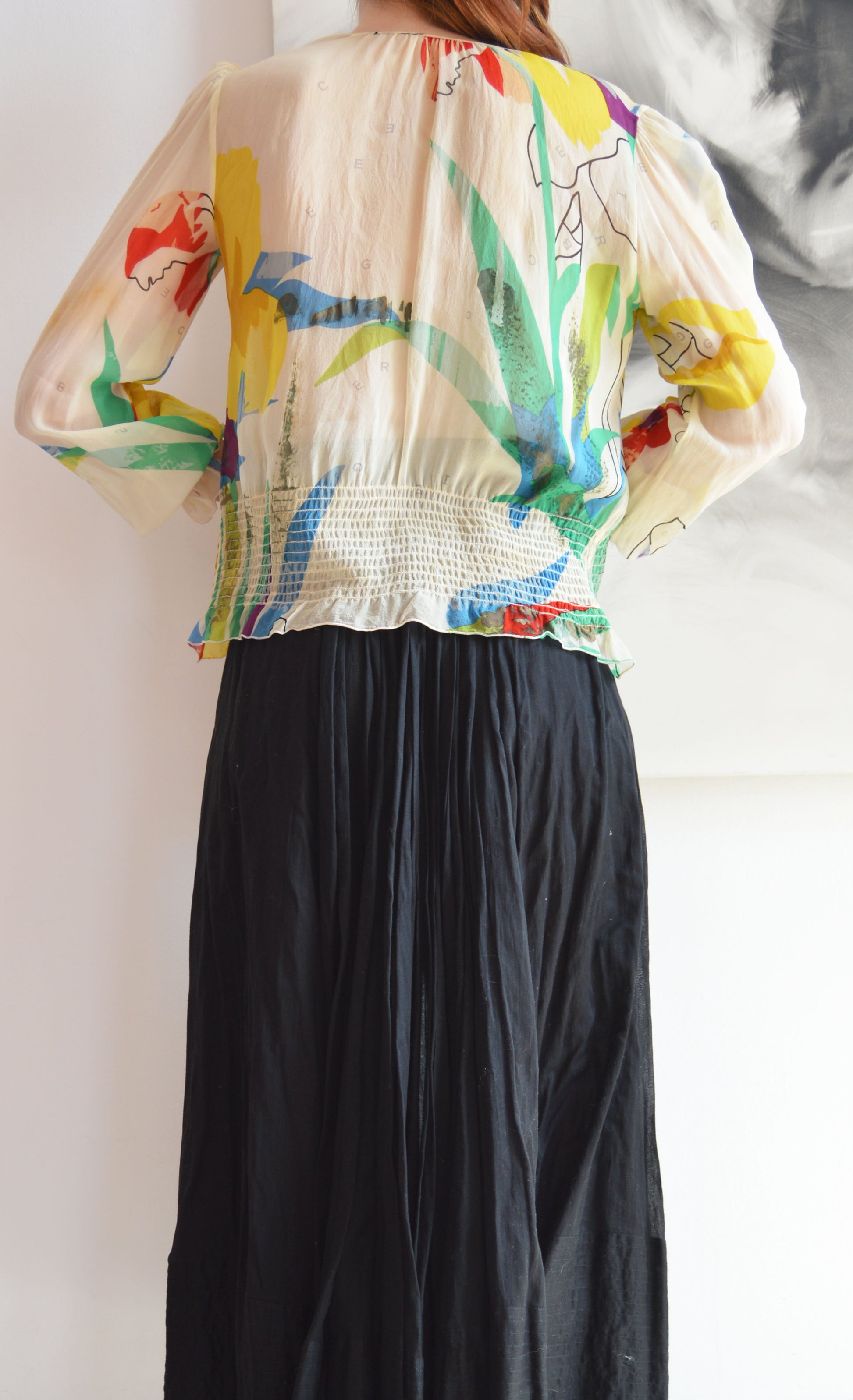 vintage iceberg silk smocked blouse
